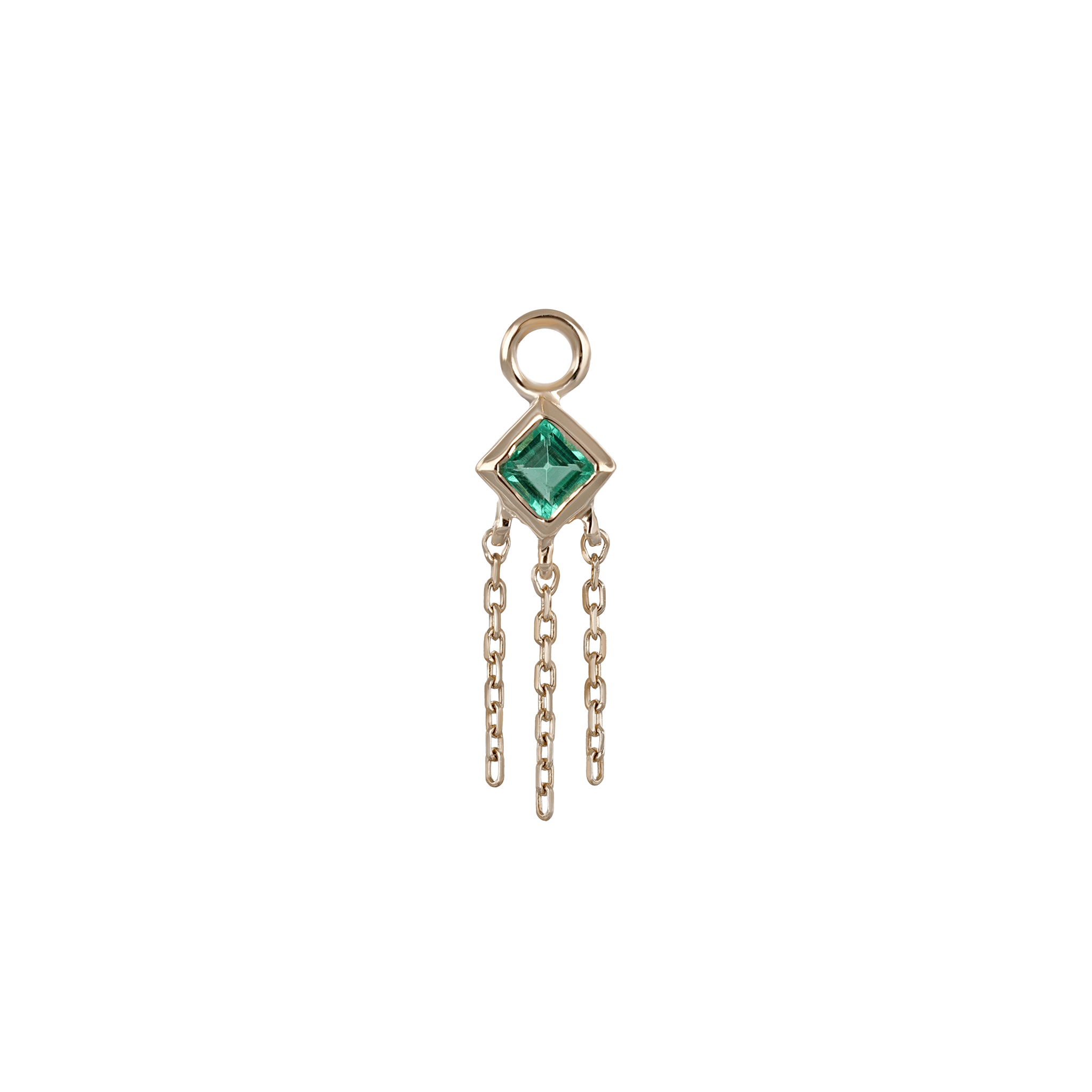 BEATTI Charms Gold / Emerald Neo · 14K Gold Princess Cut Gemstone with Chain Tassel Hoop Charm BTPG014A GOLD Neo · 14K Gold Princess Cut Gemstone with Chain Tassel Hoop Charm