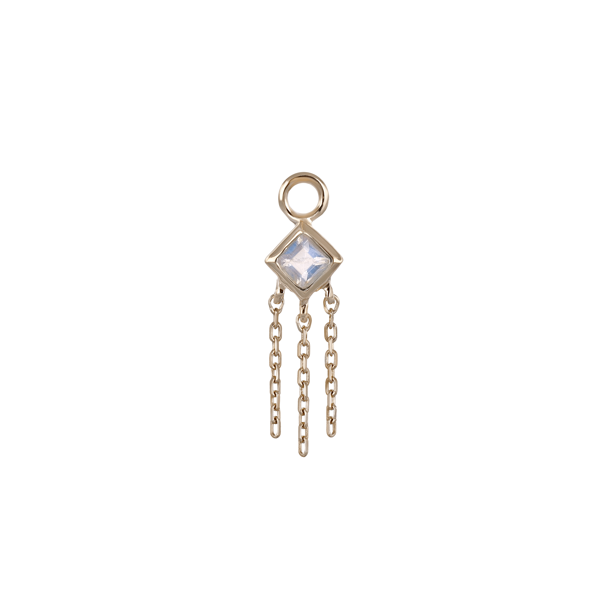 BEATTI Charms Gold / Rainbow Moonstone Neo · 14K Gold Princess Cut Gemstone with Chain Tassel Hoop Charm BTPG014A GOLD Neo · 14K Gold Princess Cut Gemstone with Chain Tassel Hoop Charm