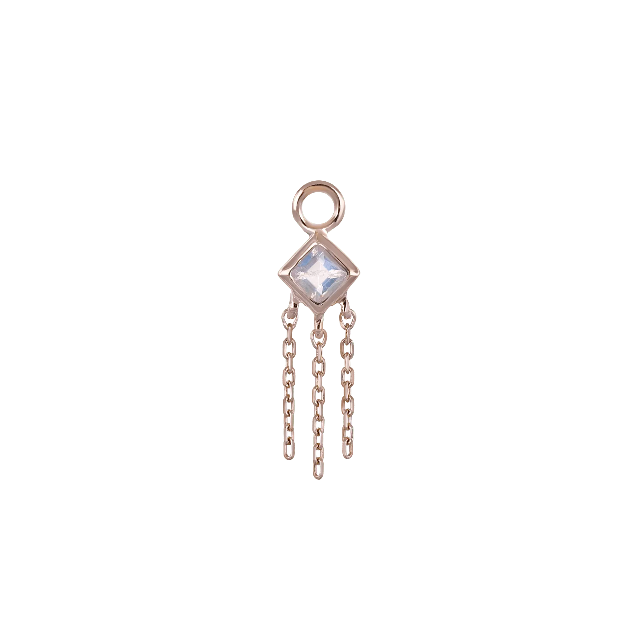 BEATTI Charms Rose Gold / Rainbow Moonstone Neo · 14K Gold Princess Cut Gemstone with Chain Tassel Hoop Charm BTPG014A RG Neo · 14K Gold Princess Cut Gemstone with Chain Tassel Hoop Charm
