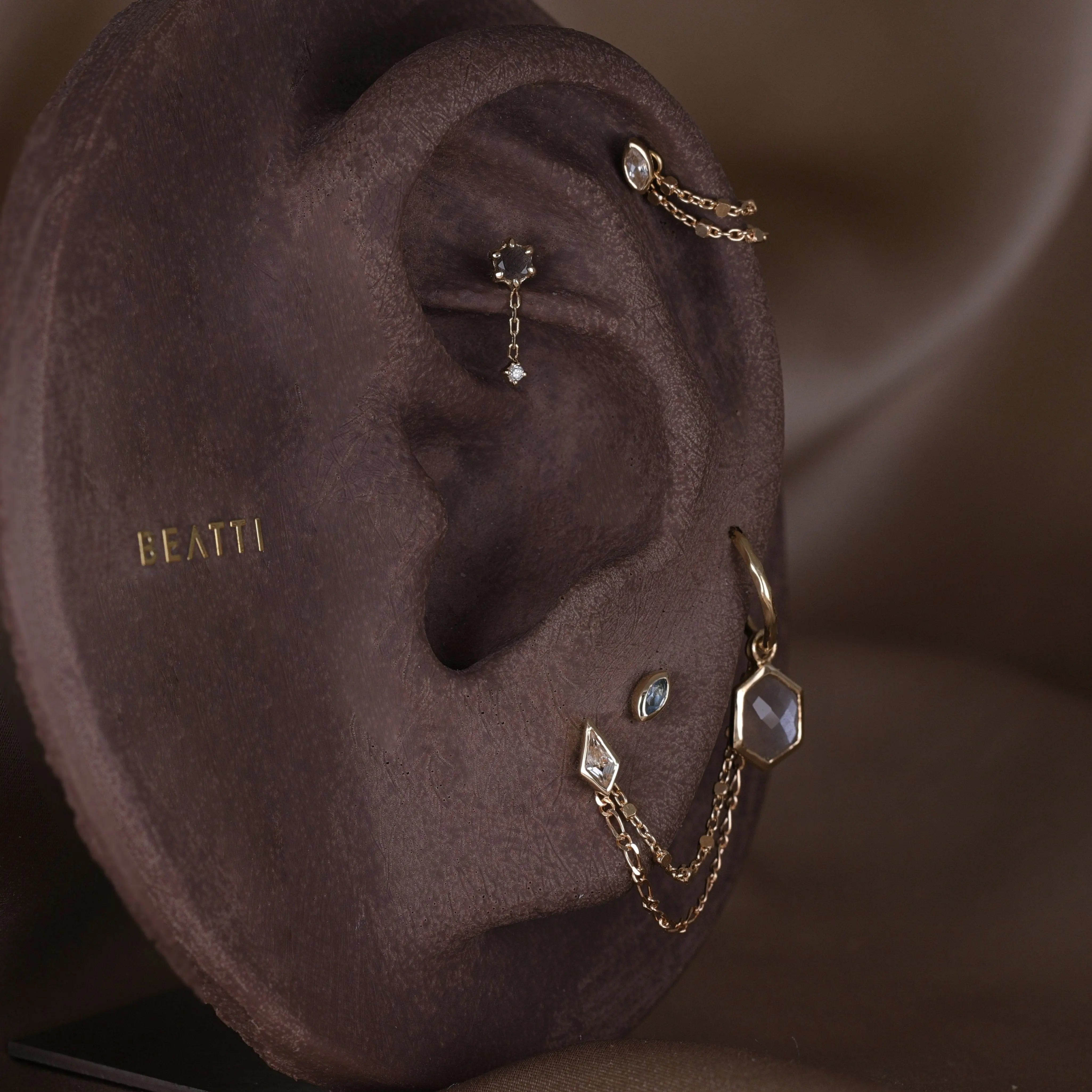 BEATTI Charms Rhea • 14K Gold Hexagon Gemstone Hoop Charm Rhea • 14K Gold Hexagon Gemstone Hoop Charm