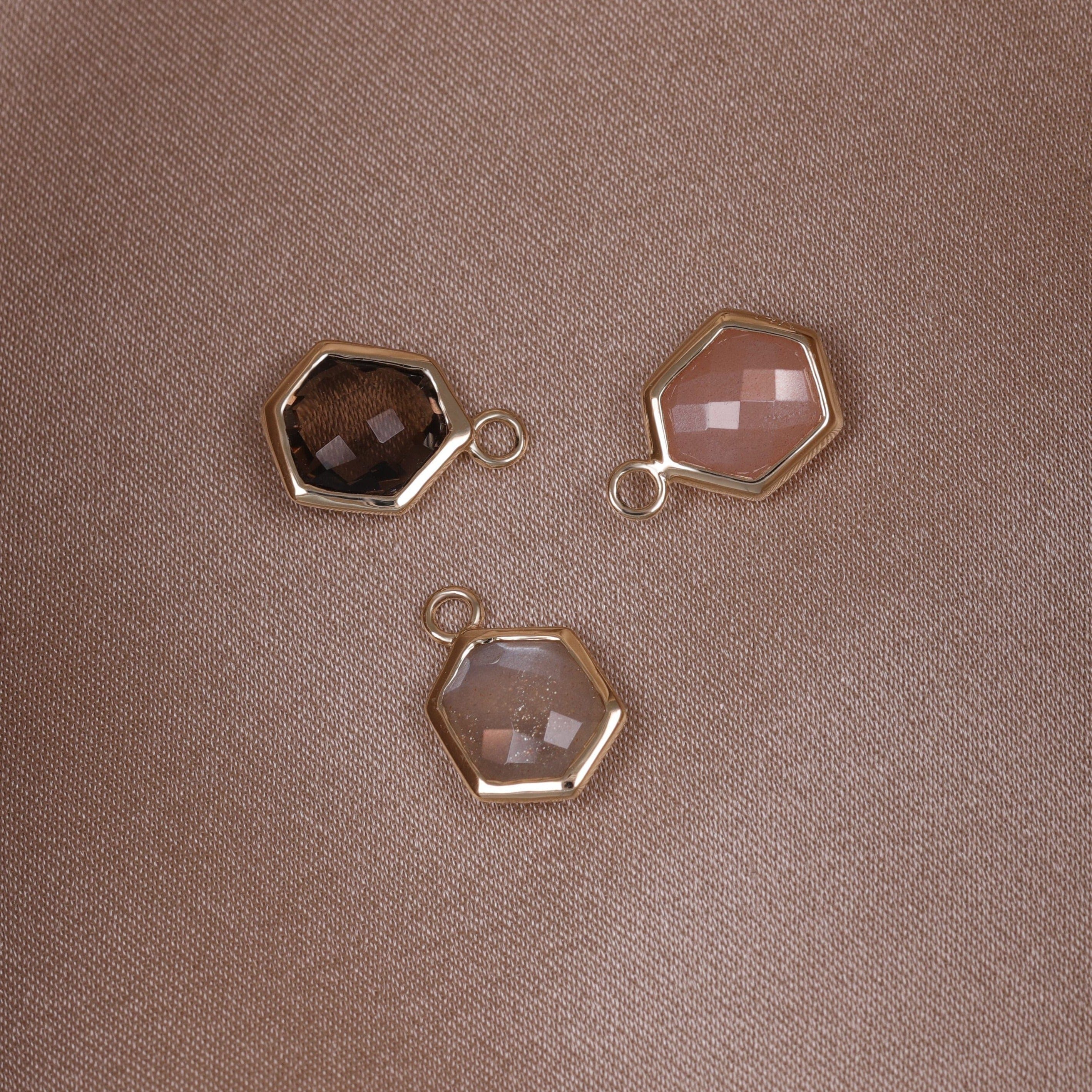 BEATTI Charms Rhea • 14K Gold Hexagon Gemstone Hoop Charm Rhea • 14K Gold Hexagon Gemstone Hoop Charm