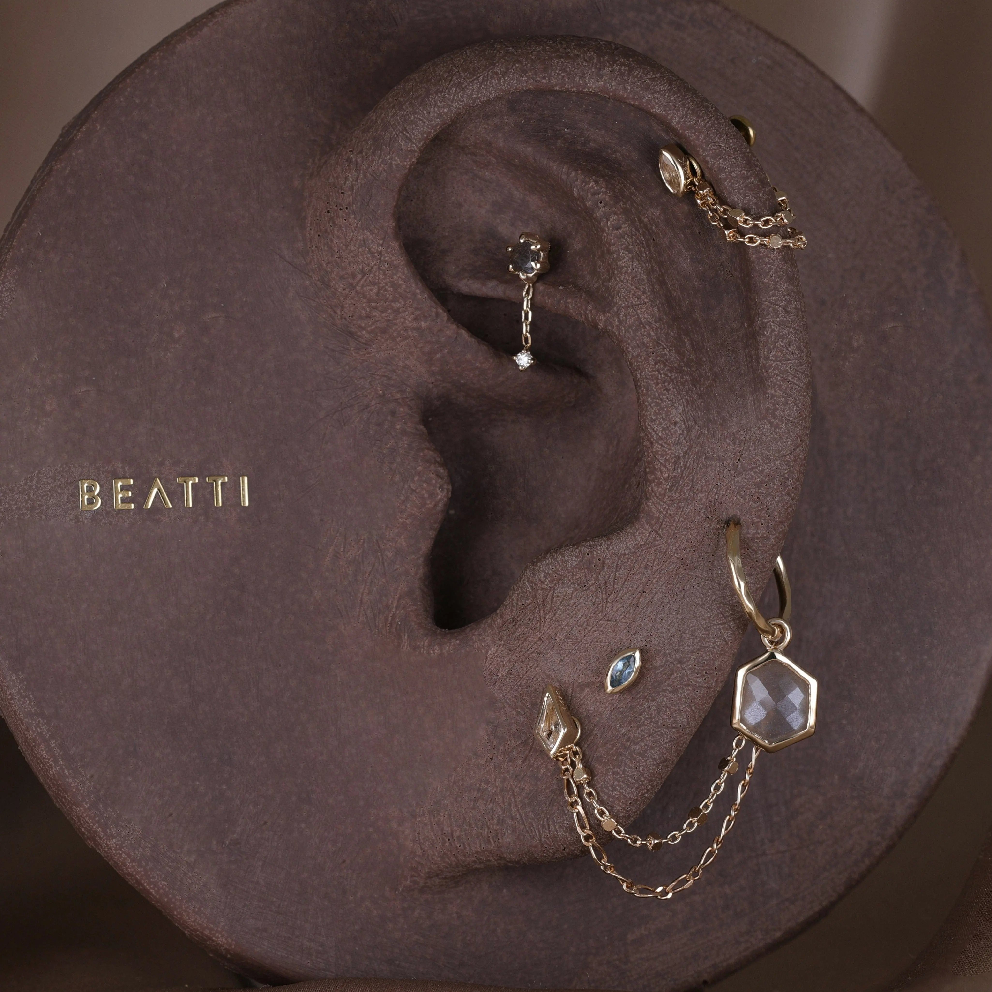 BEATTI Charms Rhea • 14K Gold Hexagon Gemstone Hoop Charm Rhea • 14K Gold Hexagon Gemstone Hoop Charm