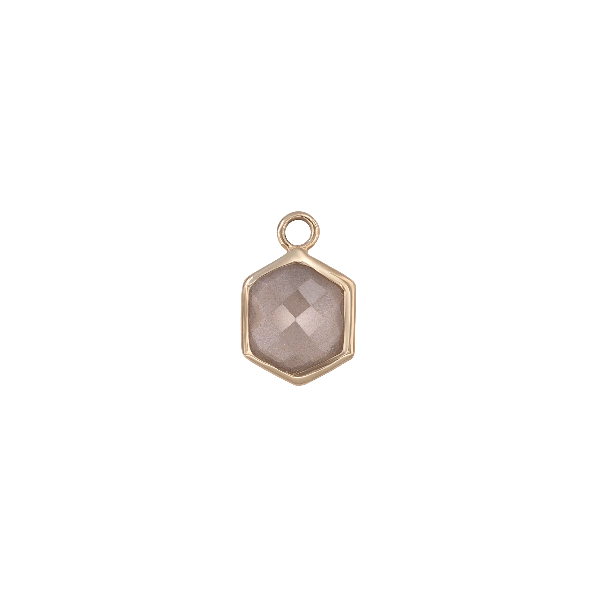 BEATTI Charms Gold / Grey Moonstone Rhea • 14K Gold Hexagon Gemstone Hoop Charm BTPG020 Rhea • 14K Gold Hexagon Gemstone Hoop Charm