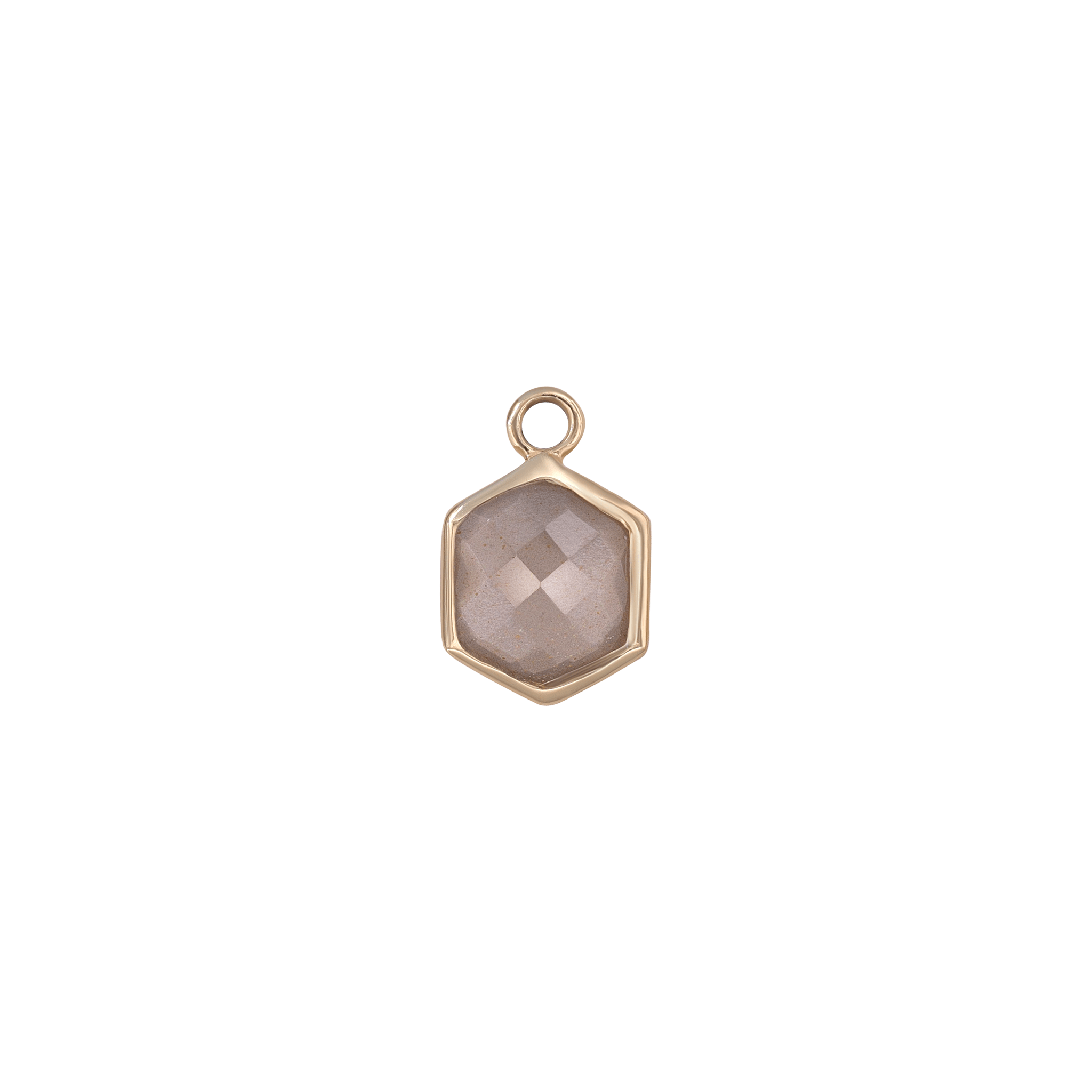 BEATTI Charms Gold / Grey Moonstone Rhea • 14K Gold Hexagon Gemstone Hoop Charm BTPG020 Rhea • 14K Gold Hexagon Gemstone Hoop Charm