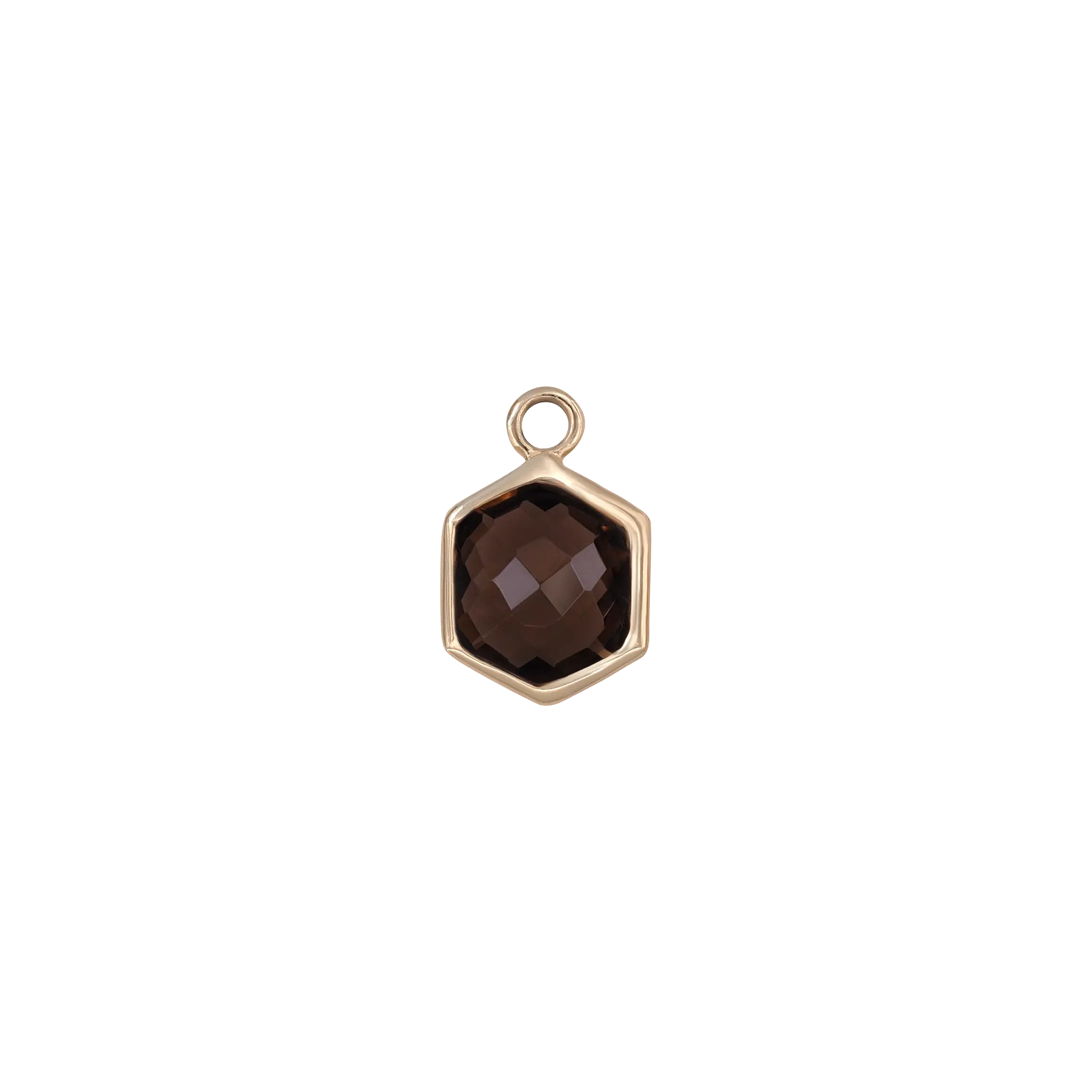 BEATTI Charms Gold / Smoky Quartz Rhea • 14K Gold Hexagon Gemstone Hoop Charm BTPG020 Rhea • 14K Gold Hexagon Gemstone Hoop Charm