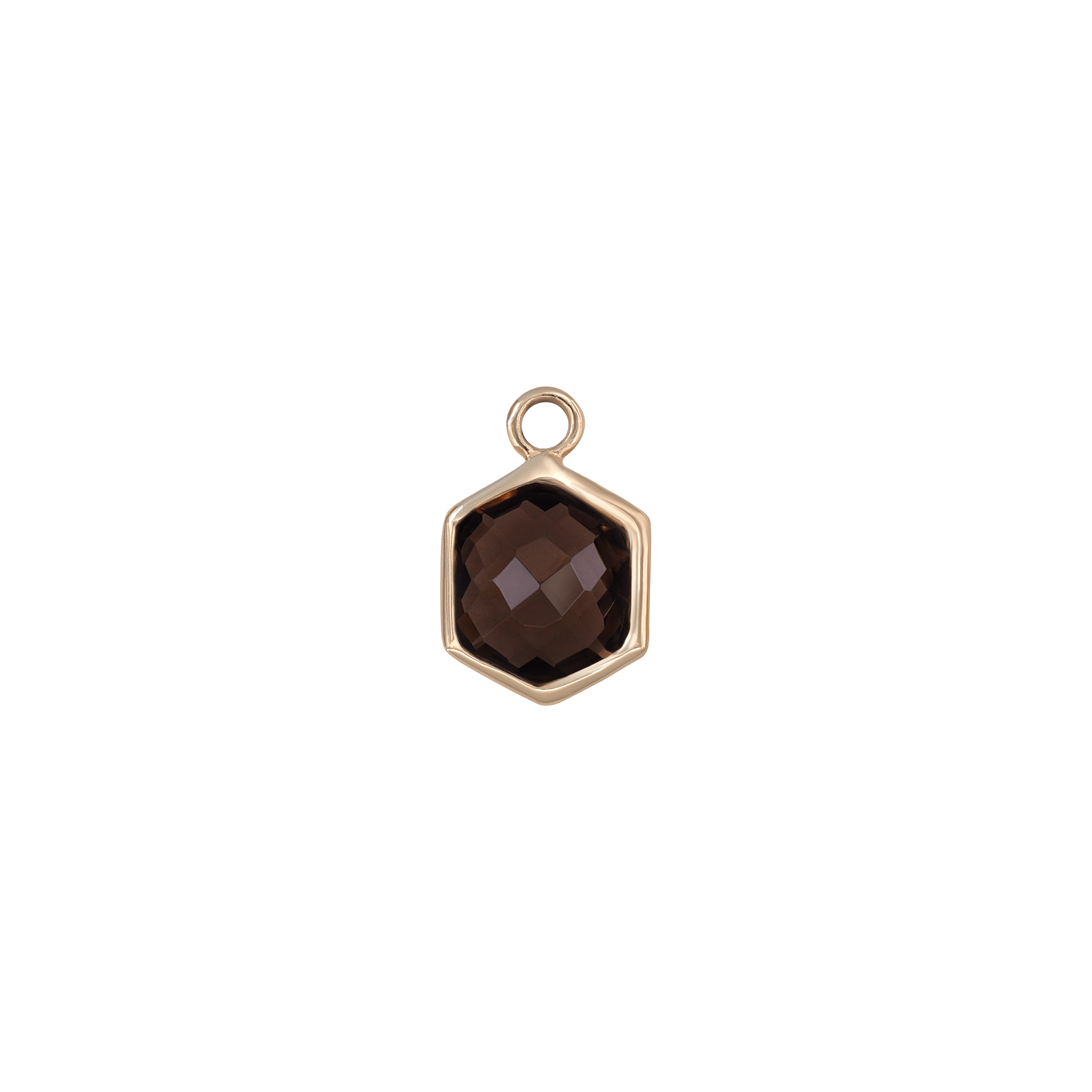 BEATTI Charms Gold / Smoky Quartz Rhea • 14K Gold Hexagon Gemstone Hoop Charm BTPG020 Rhea • 14K Gold Hexagon Gemstone Hoop Charm
