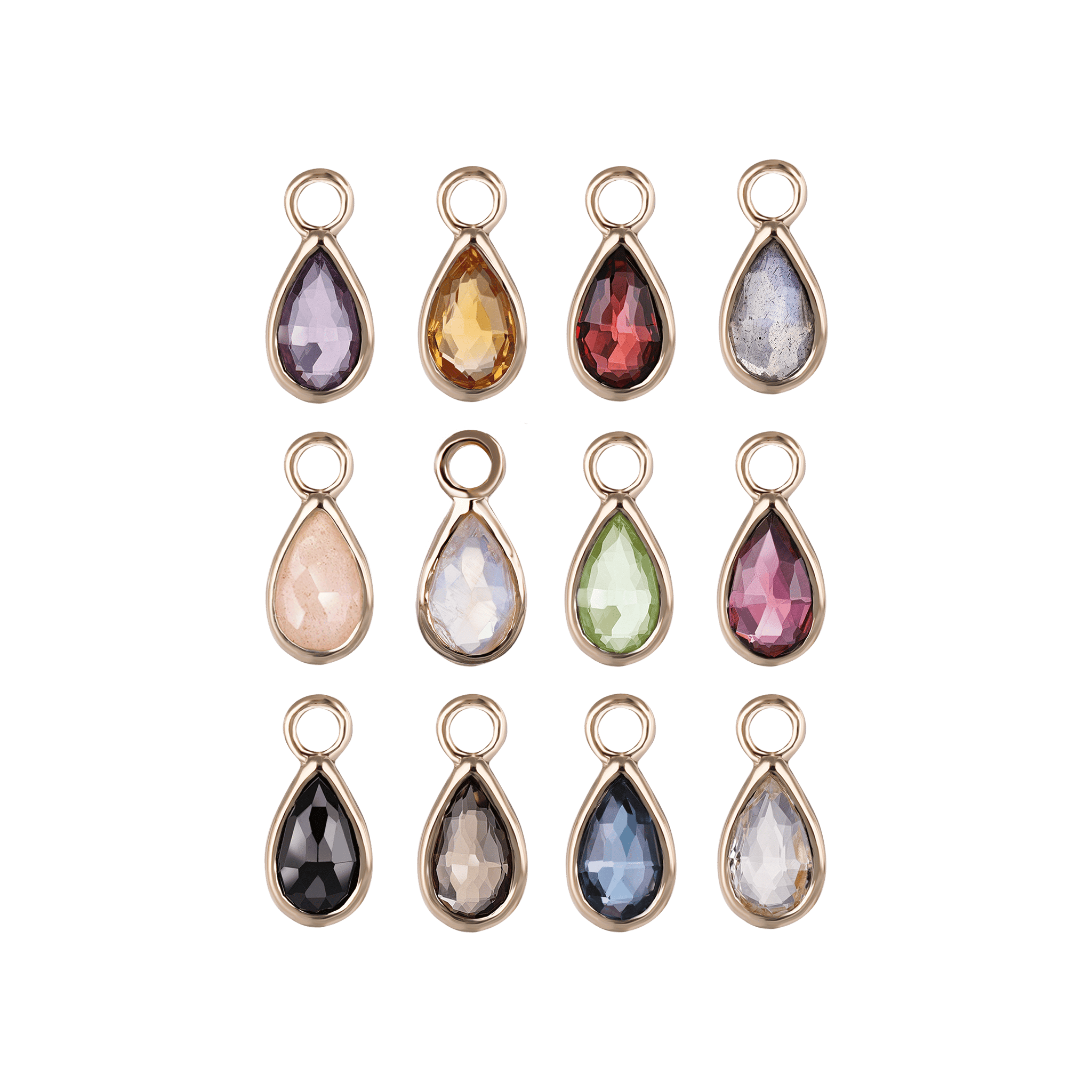 BEATTI Charms Gold / Amethyst Solara • Briolette Teardrop Gemstone Hoop Charm BTPG034 Solara • Briolette Teardrop Gemstone Hoop Charm