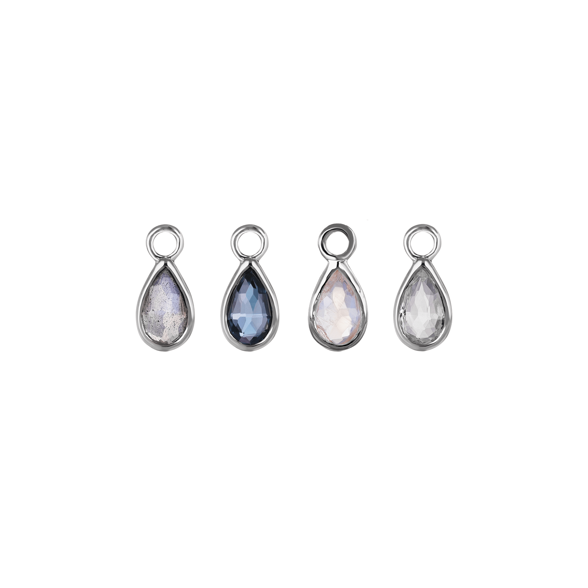 BEATTI Charms White Gold / Labradorite Solara • Briolette Teardrop Gemstone Hoop Charm BTPG034 Solara • Briolette Teardrop Gemstone Hoop Charm