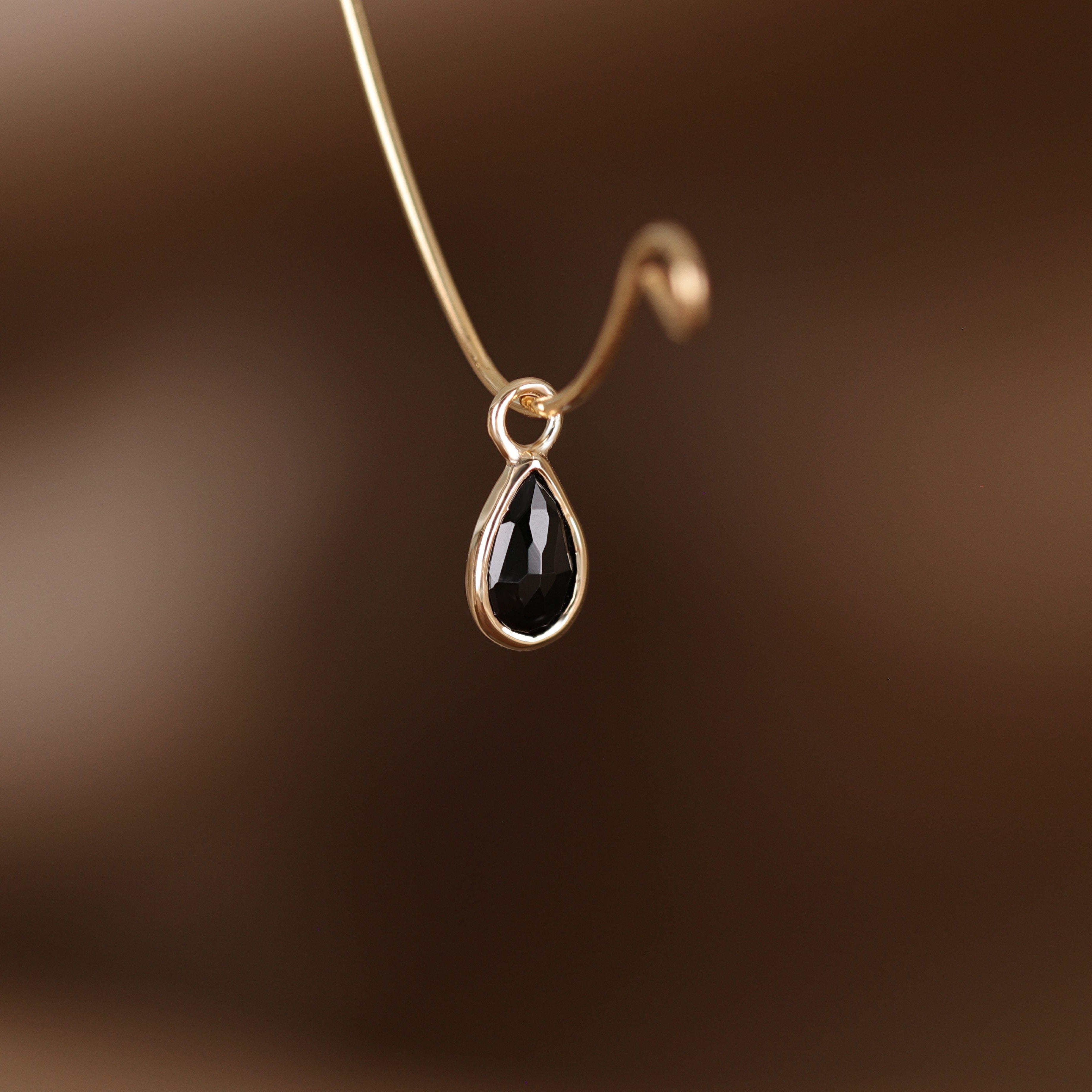 BEATTI Charms Gold / Black Spinel Solara• Briolette Teardrop Gemstone Hoop Charm BTPG 034 YG Solara• Briolette Teardrop Gemstone Hoop Charm