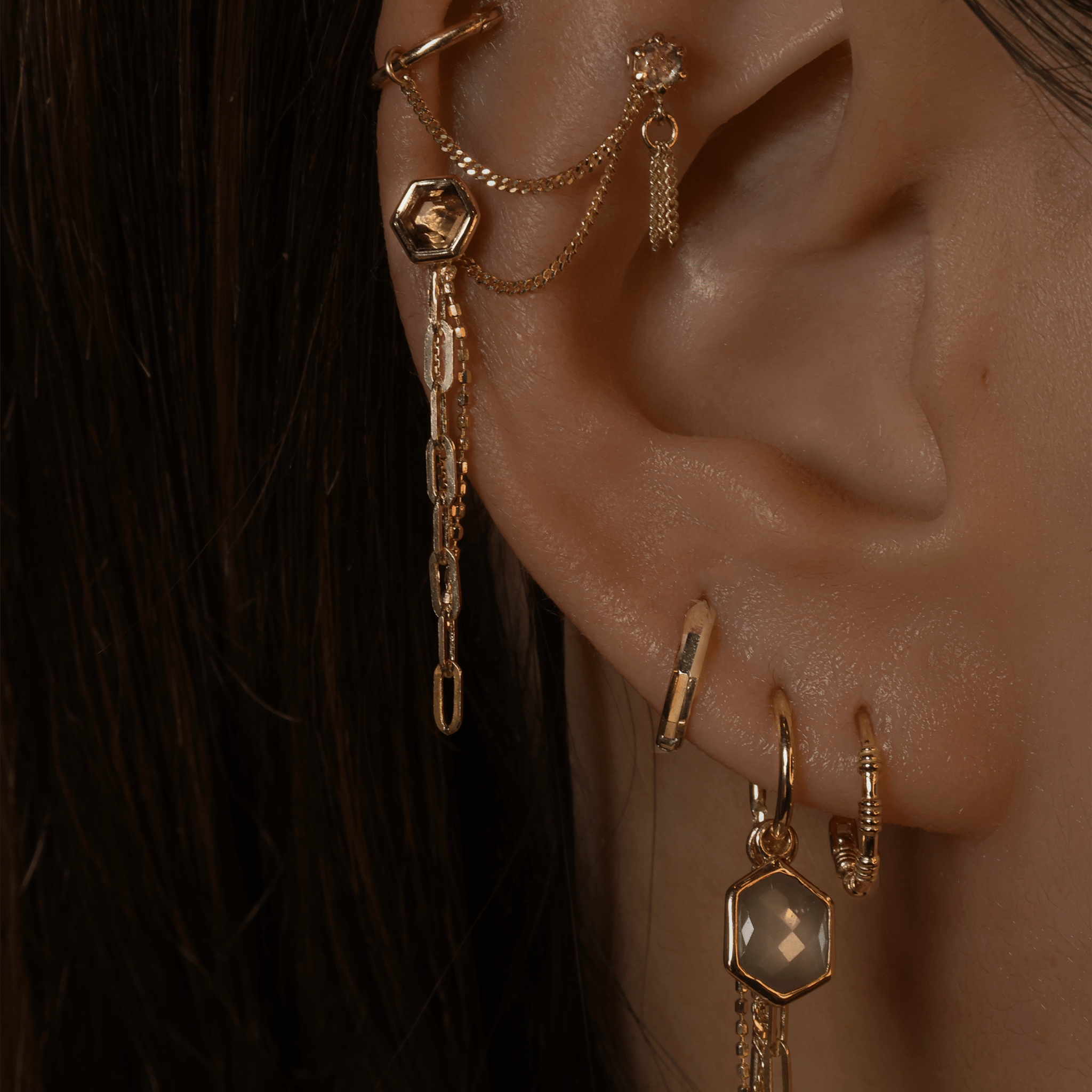 BEATTI Charms Gold Viola • 14K Gold Triple Mixed Chain Charm OR201 Viola • 14K Gold Triple Mixed Chain Charm