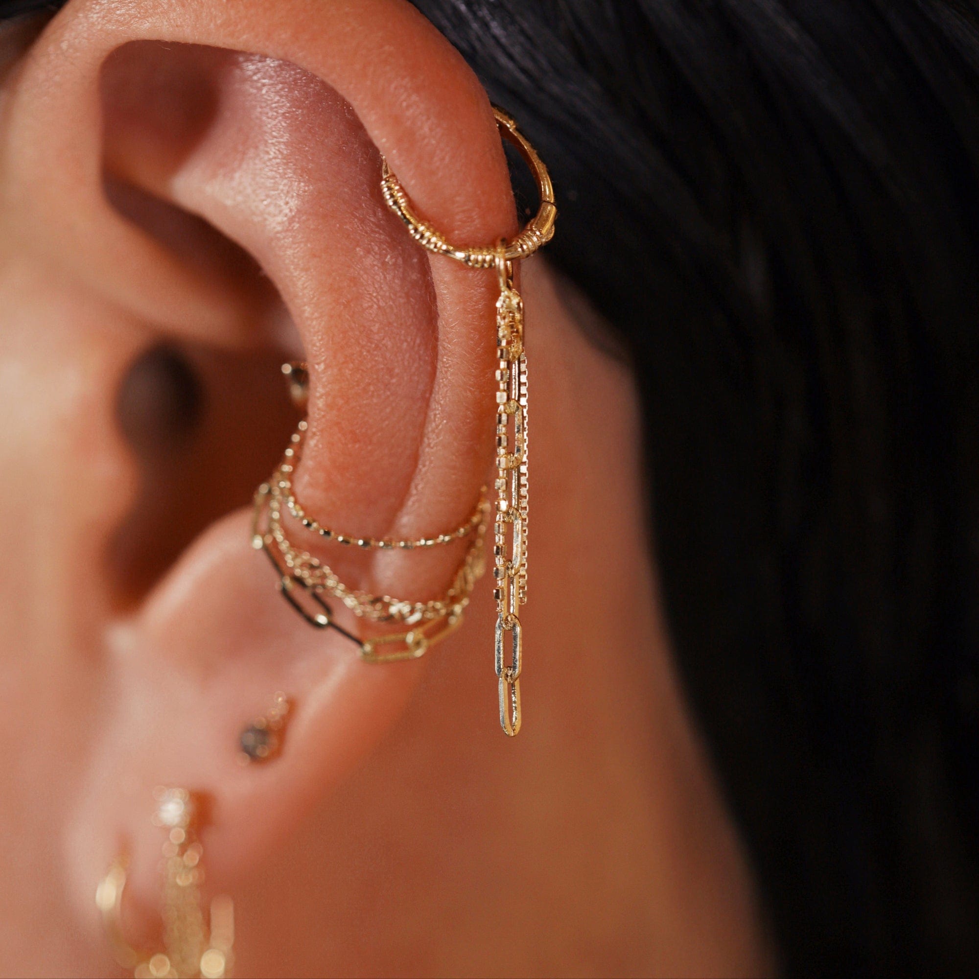 BEATTI Charms Gold Viola • 14K Gold Triple Mixed Chain Charm OR201 Viola • 14K Gold Triple Mixed Chain Charm