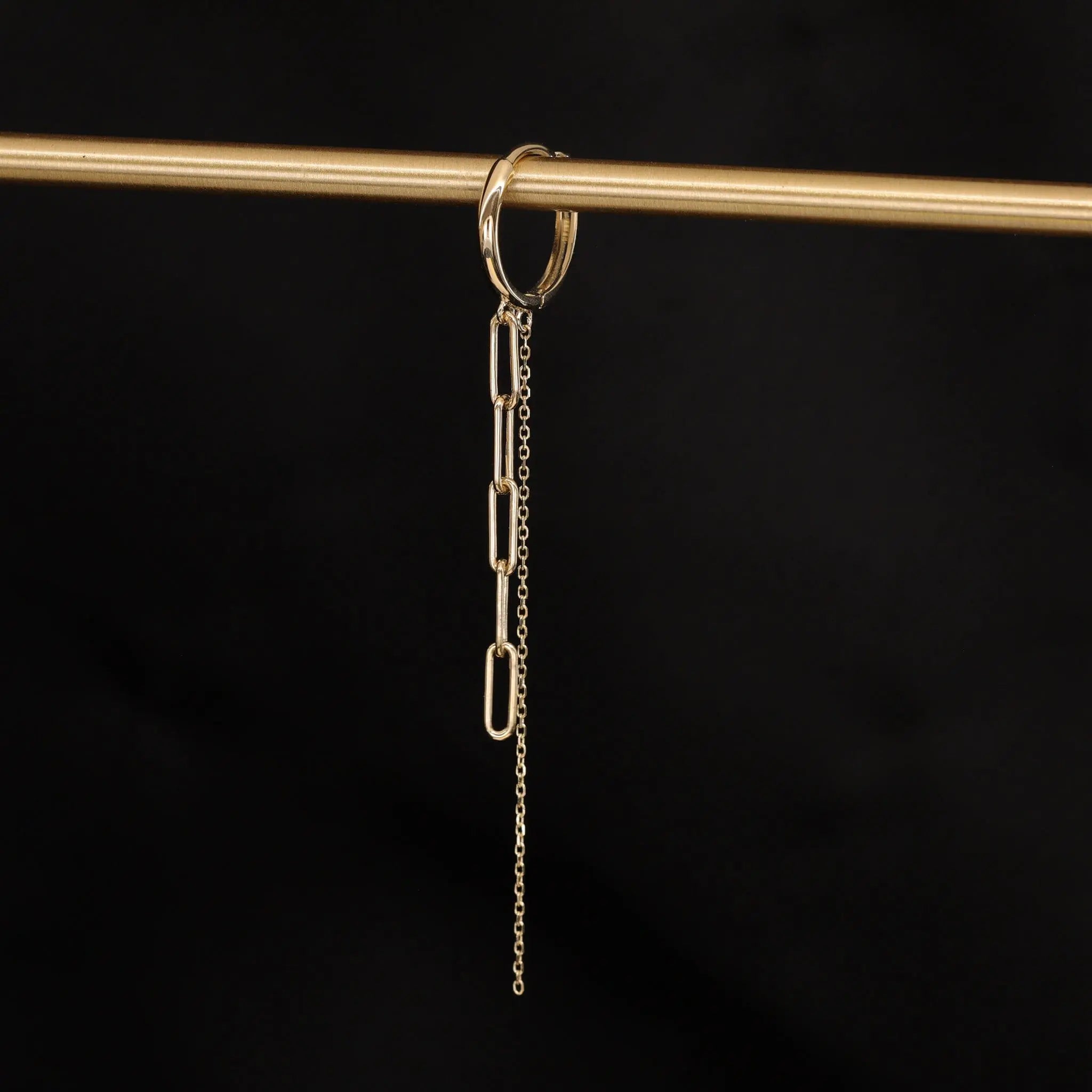 BEATTI Hoops 14K Gold Dangling Paperclip Chain Hoop 14K Gold Dangling Paperclip Chain Hoop