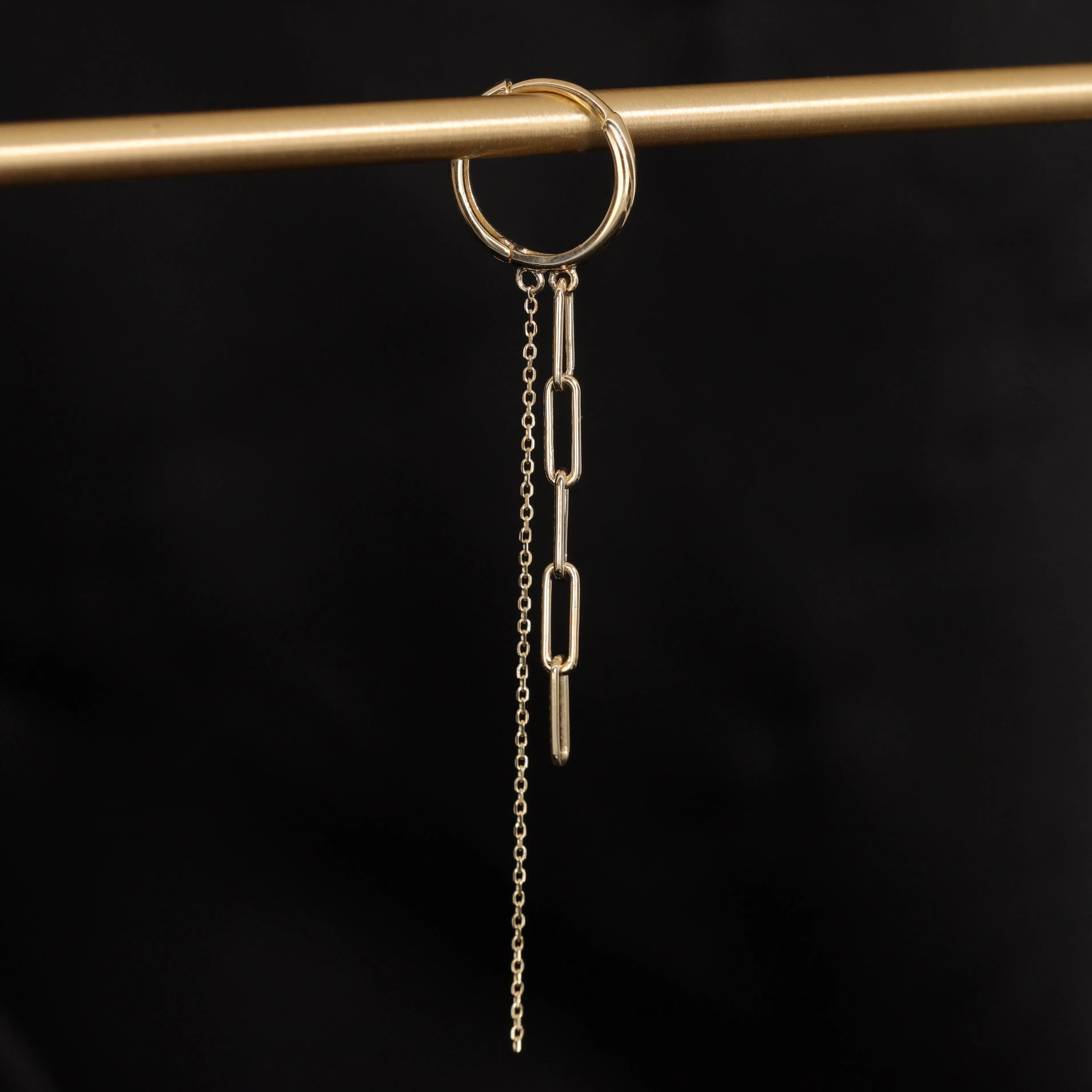 BEATTI Hoops 14K Gold Dangling Paperclip Chain Hoop 14K Gold Dangling Paperclip Chain Hoop