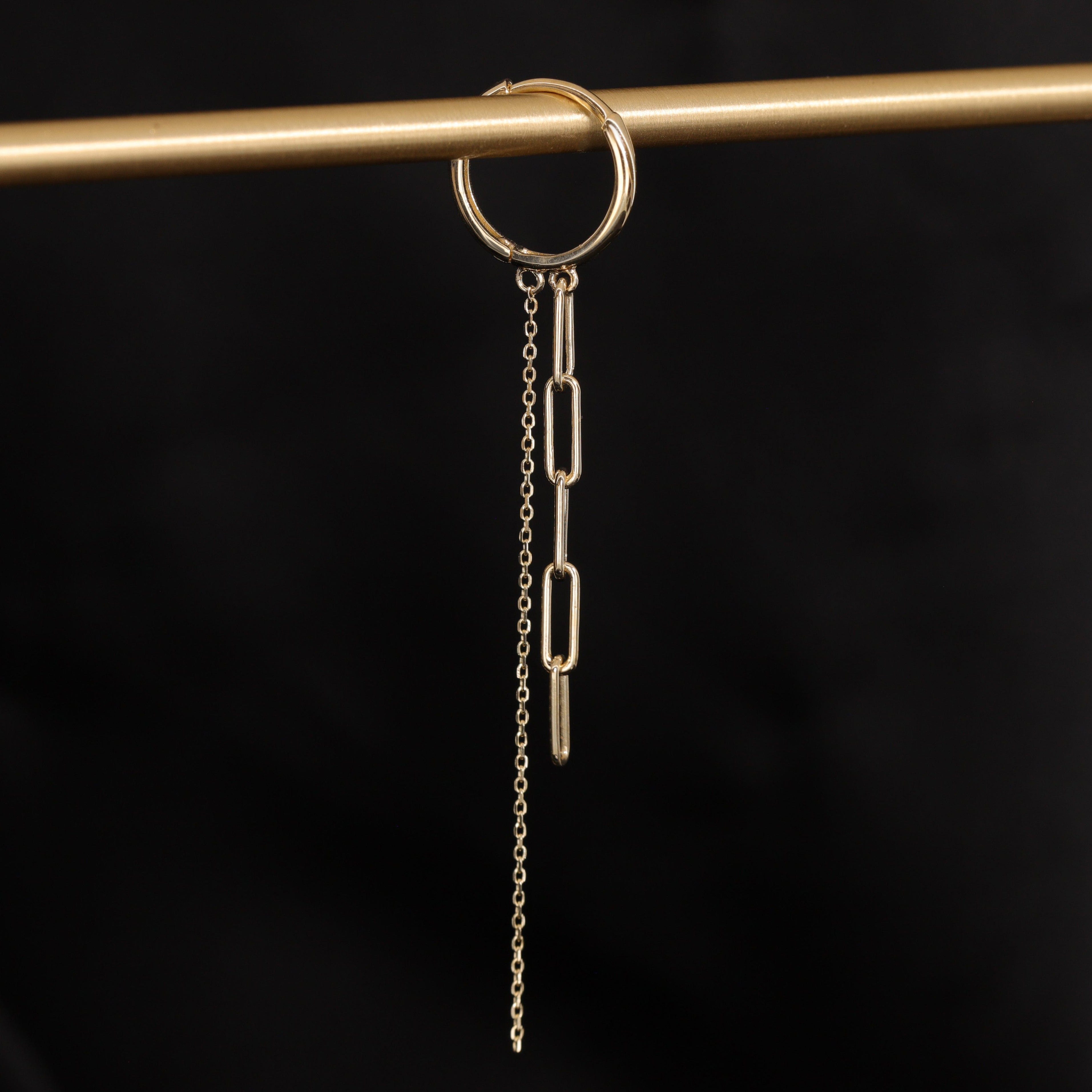 BEATTI Hoops 14K Gold Dangling Paperclip Chain Hoop 14K Gold Dangling Paperclip Chain Hoop