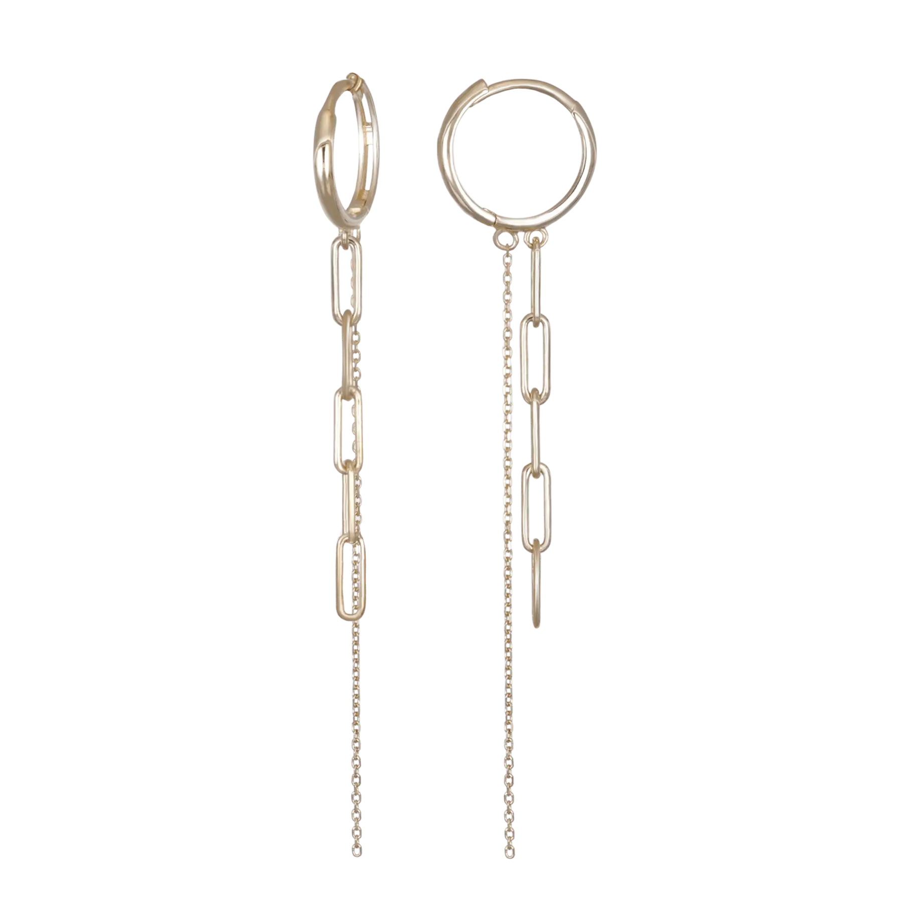 BEATTI Hoops Gold / Single 14K Gold Dangling Paperclip Chain Hoop OT402514 14K Gold Dangling Paperclip Chain Hoop