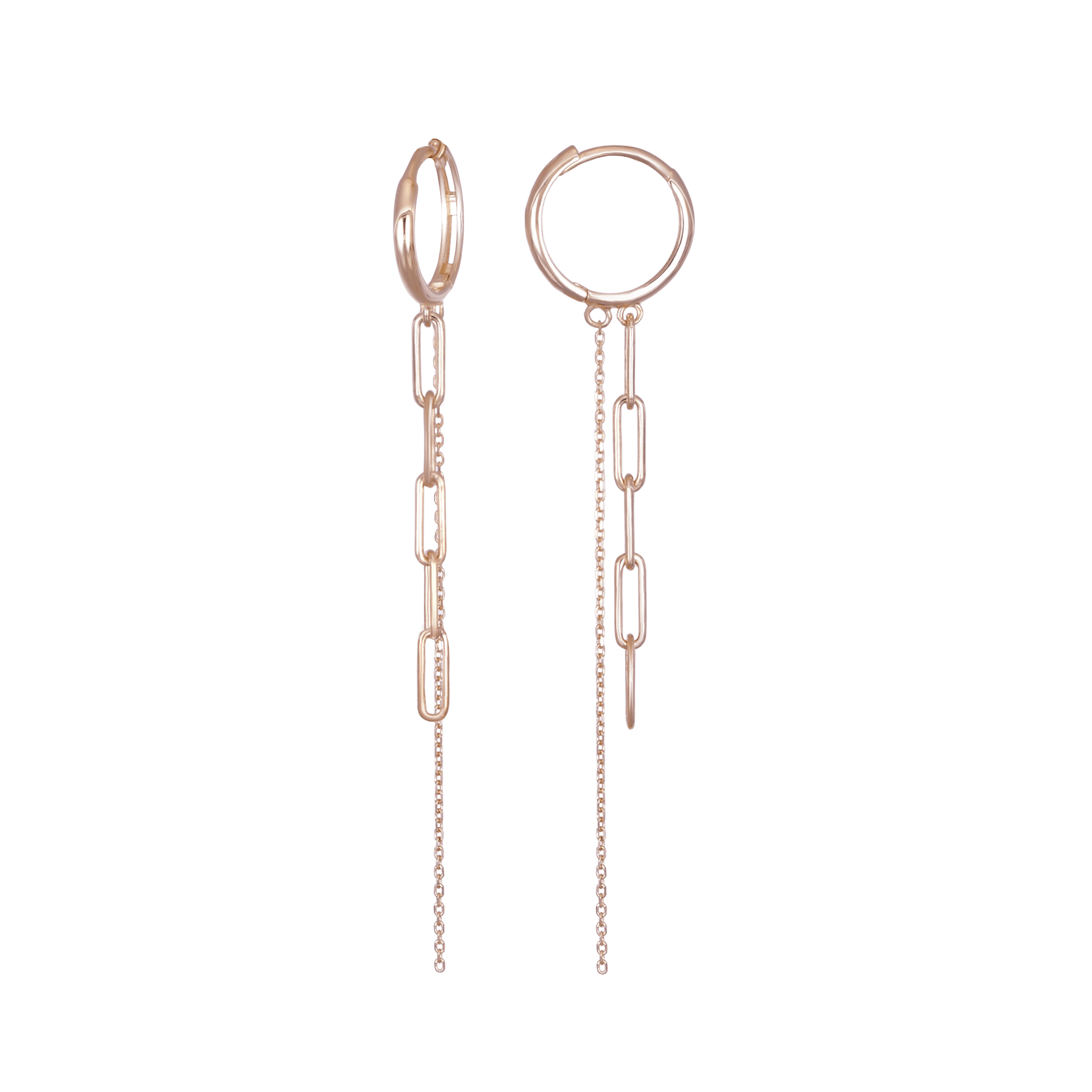 BEATTI Hoops Rose Gold / Single 14K Gold Dangling Paperclip Chain Hoop OT402514 14K Gold Dangling Paperclip Chain Hoop