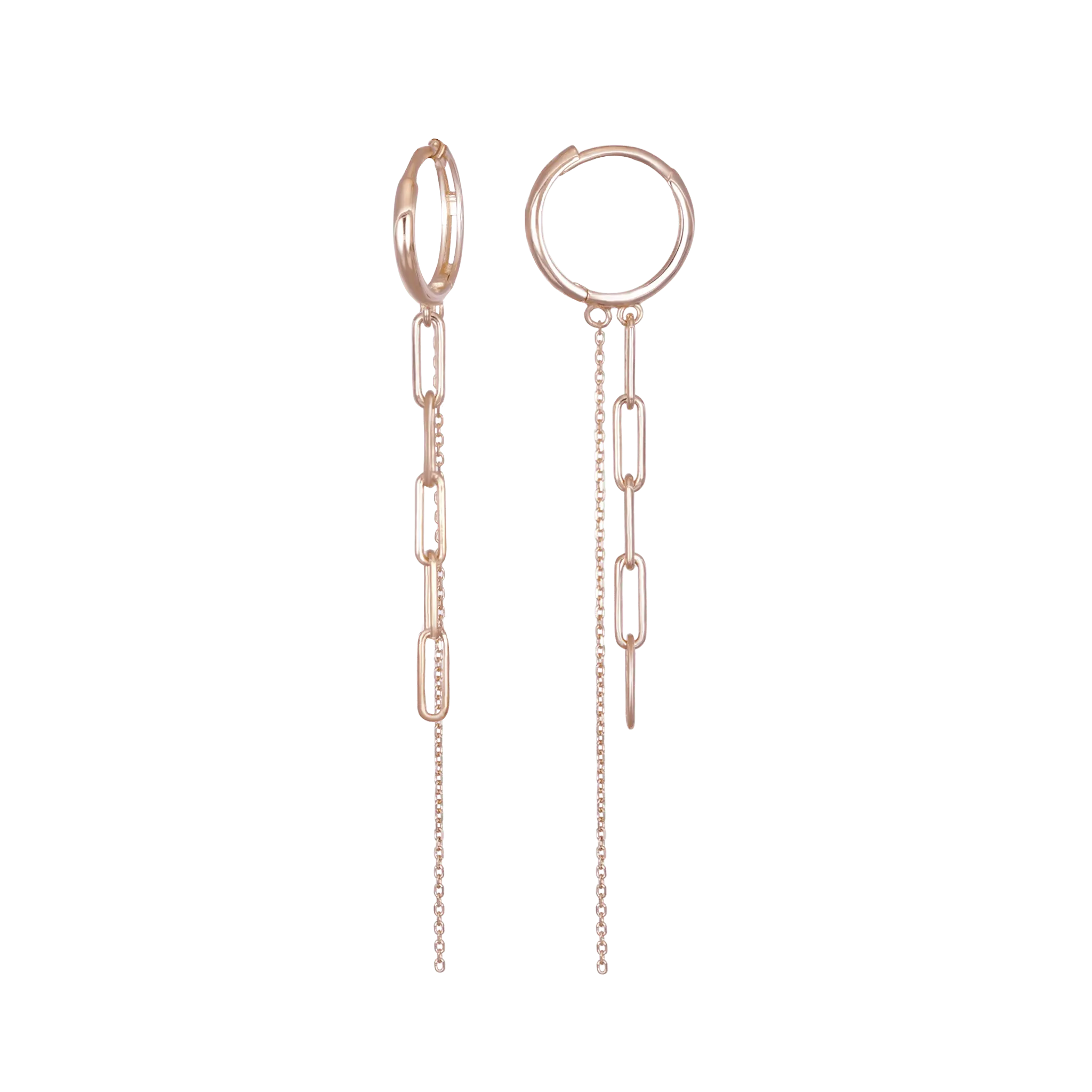 BEATTI Hoops Rose Gold / Single 14K Gold Dangling Paperclip Chain Hoop OT402514 14K Gold Dangling Paperclip Chain Hoop