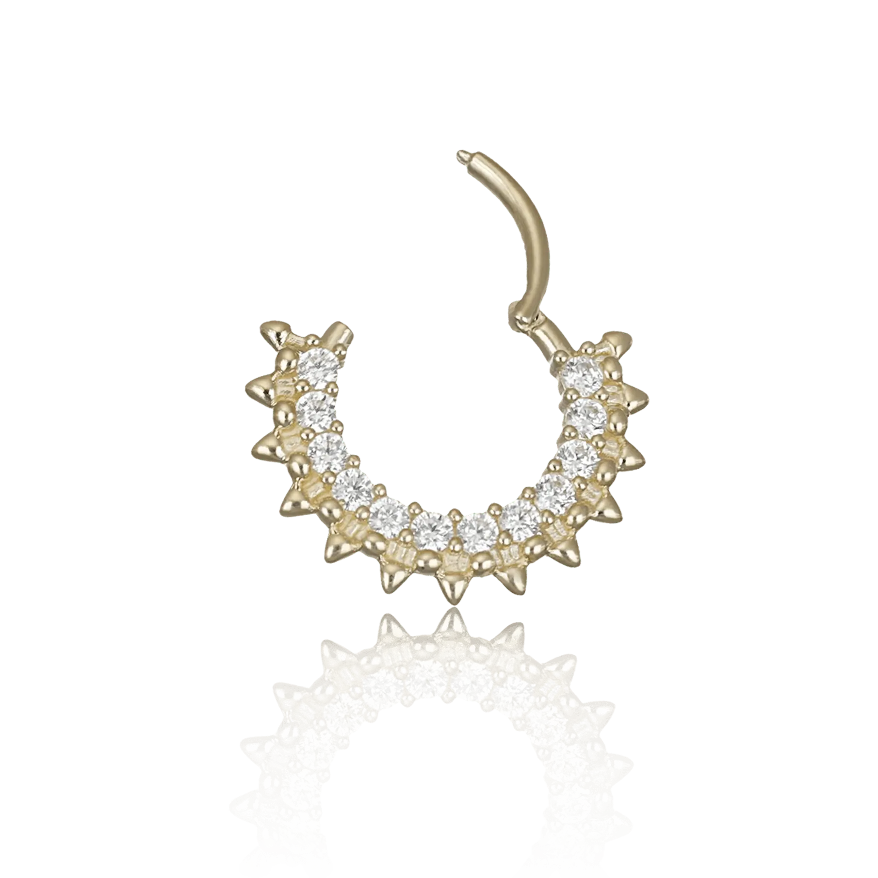 BEATTI Hoops 14K Gold Pave Gem Spike Clicker Hoop 14K Gold Pave Gem Spike Clicker Hoop