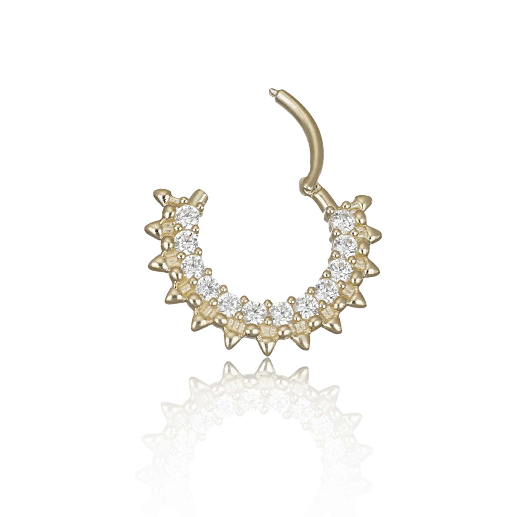 BEATTI Hoops 14K Gold Pave Gem Spike Clicker Hoop 14K Gold Pave Gem Spike Clicker Hoop