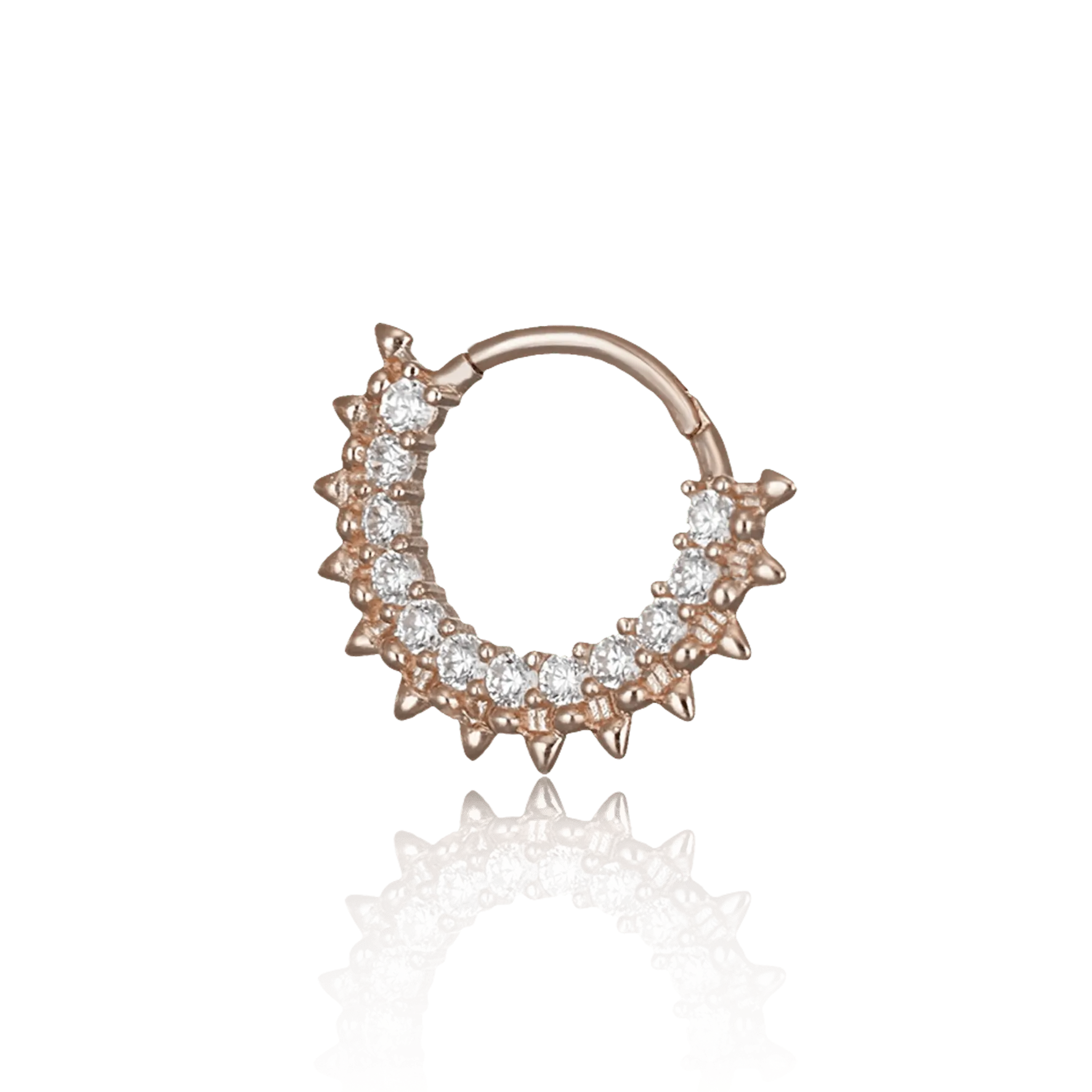 BEATTI Hoops Rose Gold / 16G/8mm 14K Gold Pave Gem Spike Clicker Hoop BJ2721 RG 14K Gold Pave Gem Spike Clicker Hoop