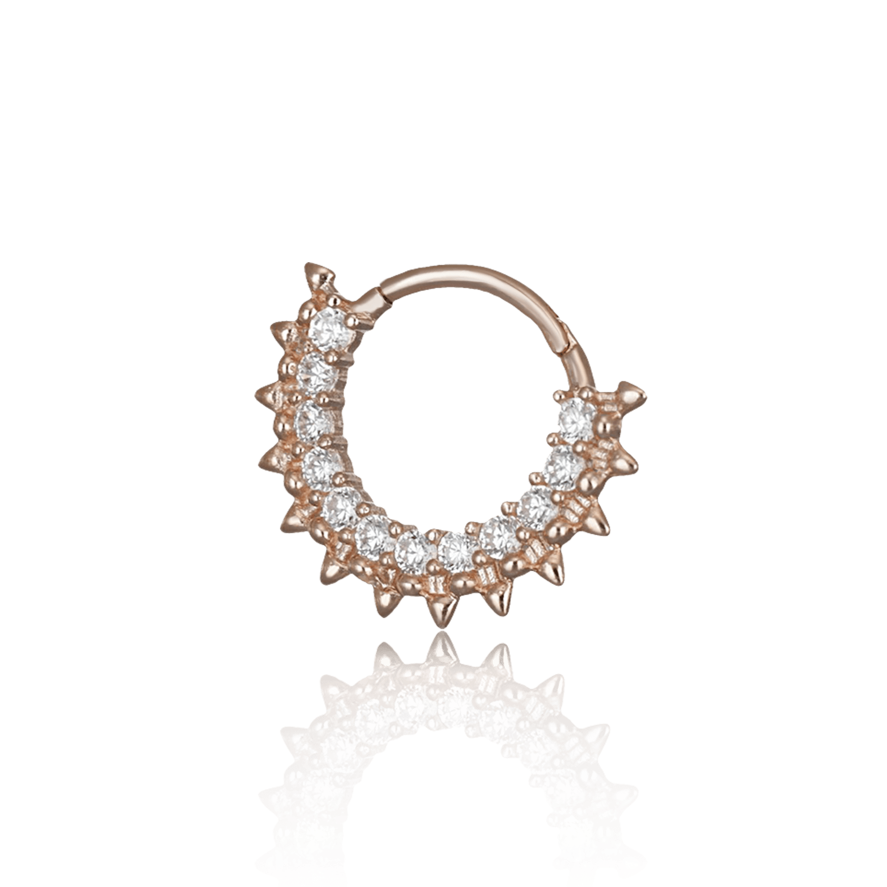 BEATTI Hoops Rose Gold / 16G/8mm 14K Gold Pave Gem Spike Clicker Hoop BJ2721 RG 14K Gold Pave Gem Spike Clicker Hoop