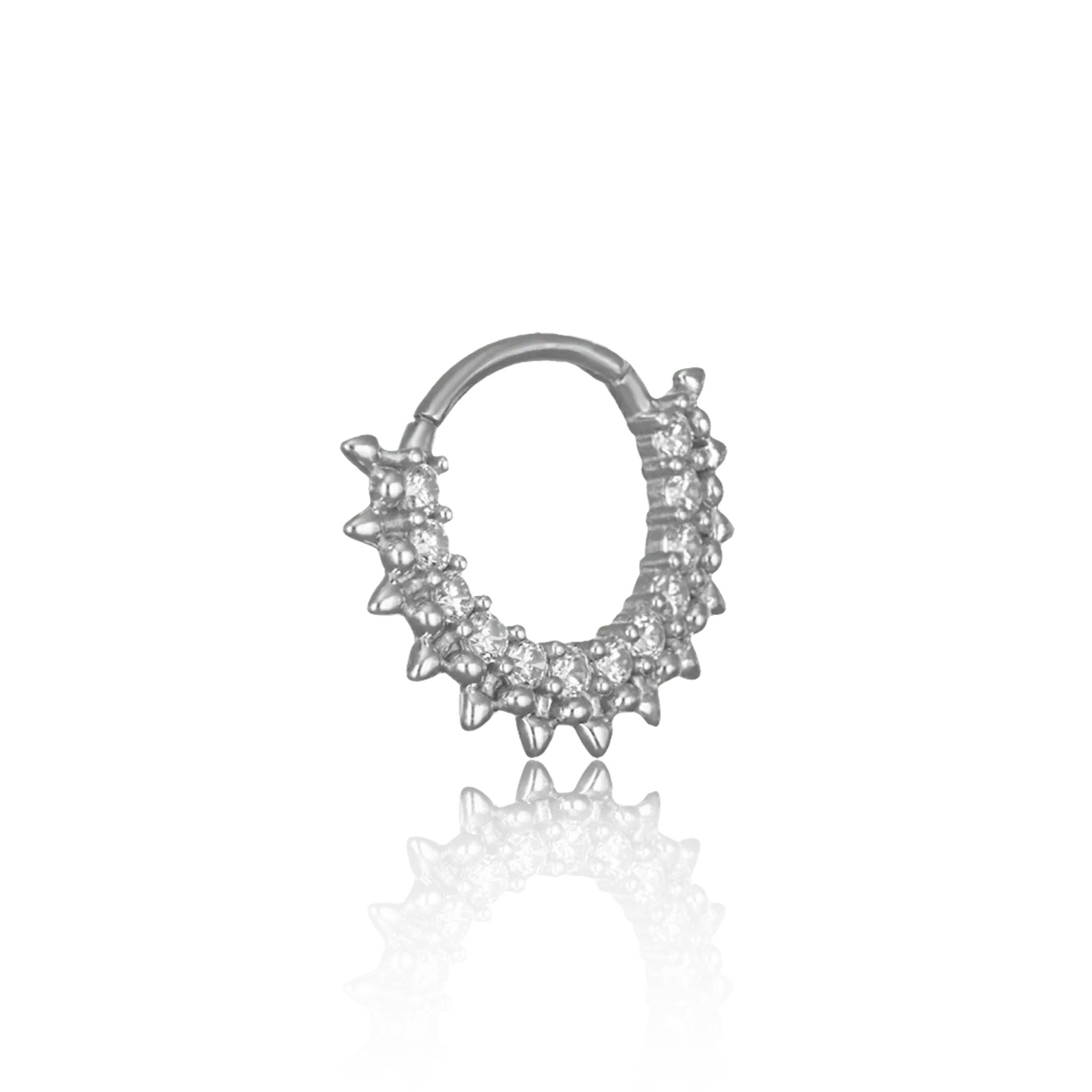 BEATTI Hoops White Gold / 16G/8mm 14K Gold Pave Gem Spike Clicker Hoop BJ2721 WG 14K Gold Pave Gem Spike Clicker Hoop