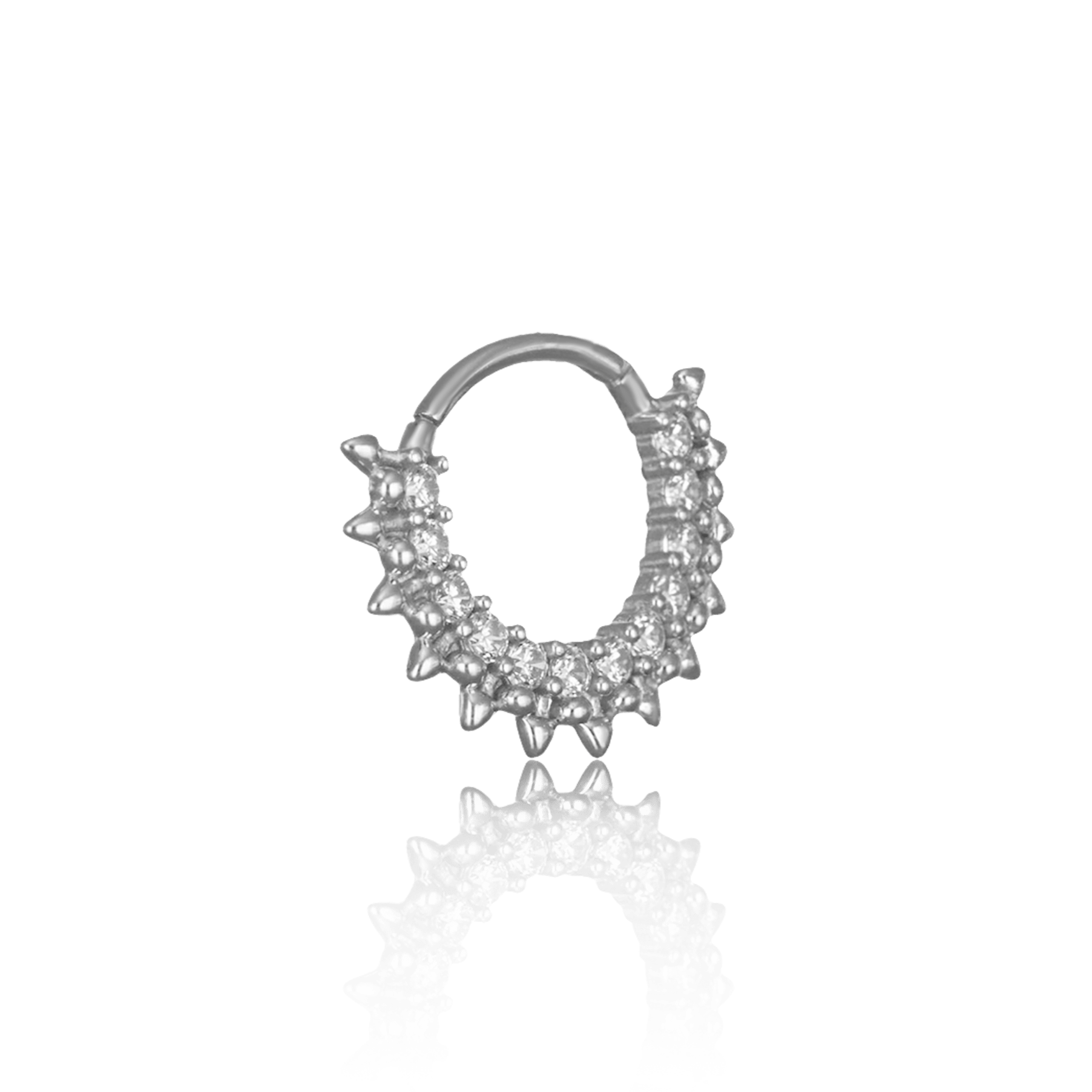 BEATTI Hoops White Gold / 16G/8mm 14K Gold Pave Gem Spike Clicker Hoop BJ2721 WG 14K Gold Pave Gem Spike Clicker Hoop