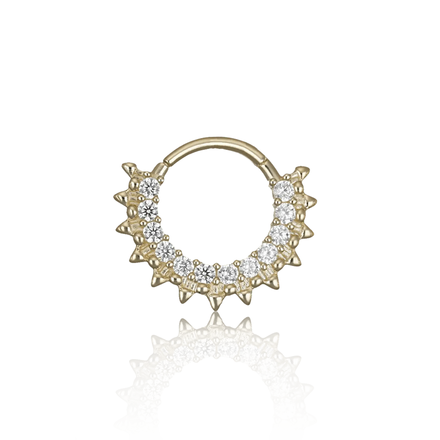 BEATTI Hoops Gold / 16G/8mm 14K Gold Pave Gem Spike Clicker Hoop BJ2721 YG 14K Gold Pave Gem Spike Clicker Hoop