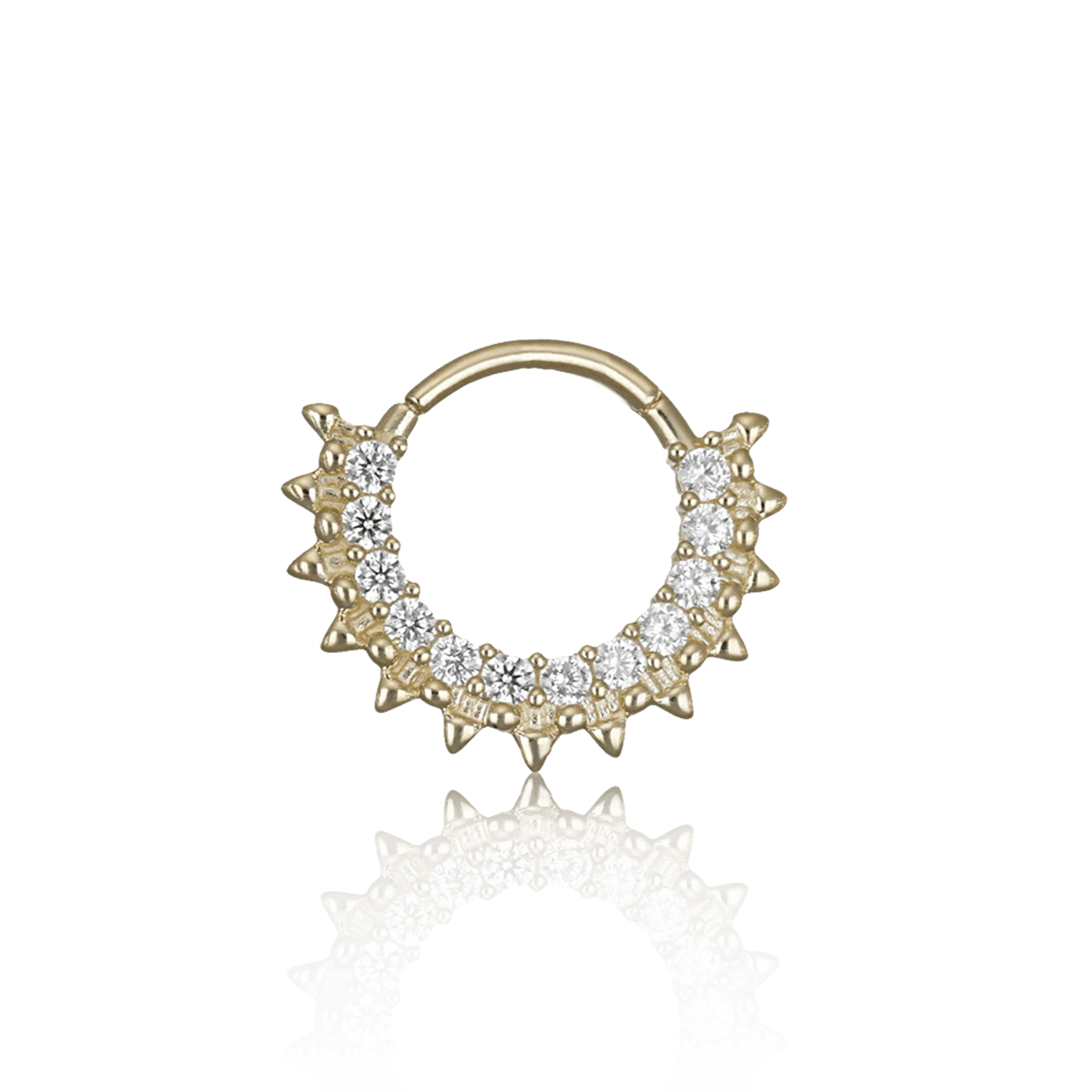 BEATTI Hoops Gold / 16G/8mm 14K Gold Pave Gem Spike Clicker Hoop BJ2721 YG 14K Gold Pave Gem Spike Clicker Hoop