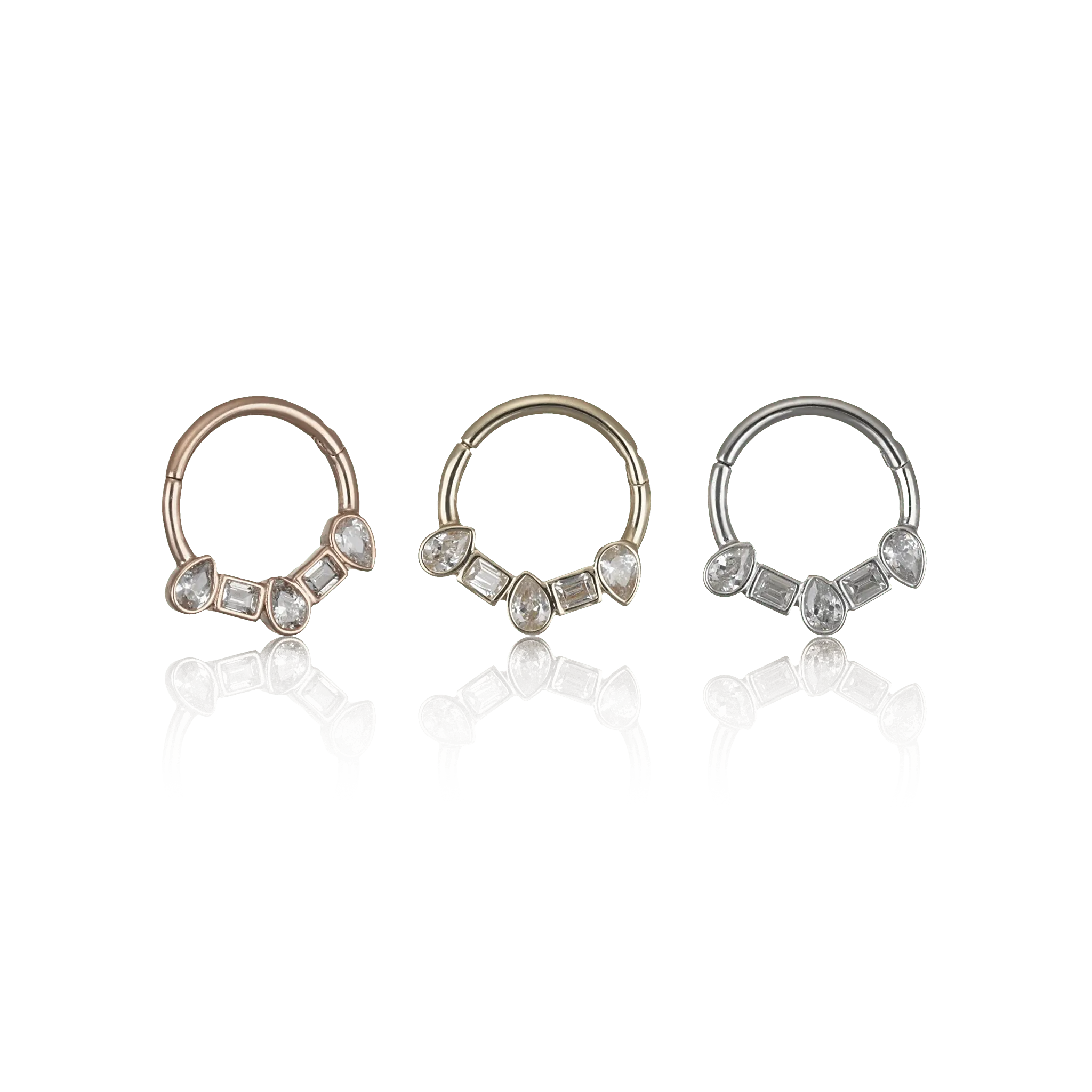 BEATTI Hoops 14K Gold Square & Pear CZ Clicker Hoop 14K Gold Square & Pear CZ Clicker Hoop