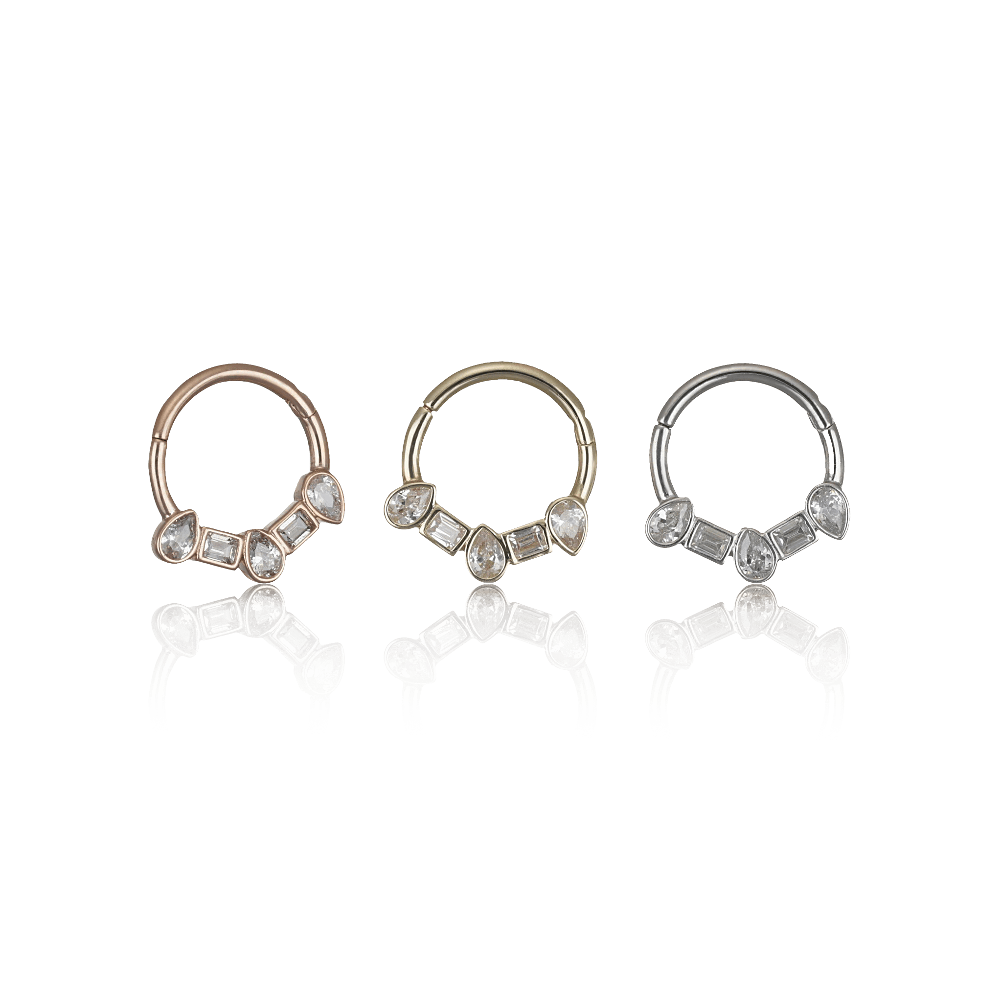BEATTI Hoops 14K Gold Square & Pear CZ Clicker Hoop 14K Gold Square & Pear CZ Clicker Hoop