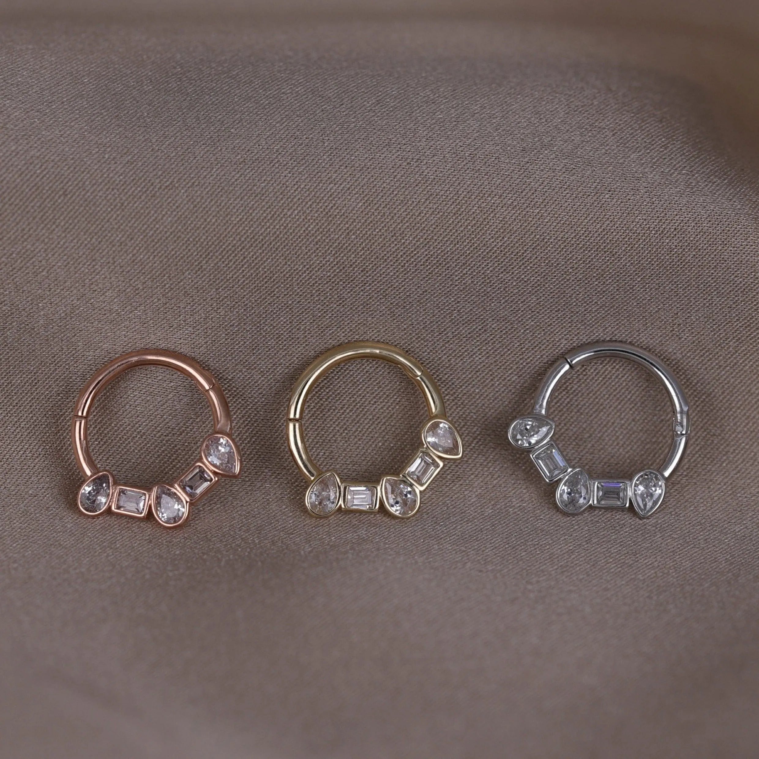 BEATTI Hoops 14K Gold Square & Pear CZ Clicker Hoop 14K Gold Square & Pear CZ Clicker Hoop