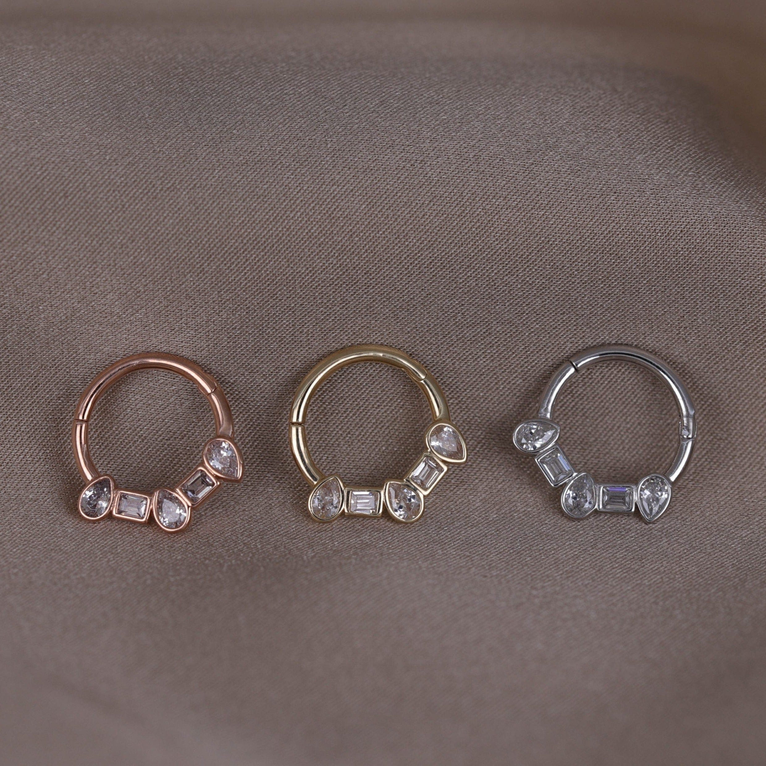 BEATTI Hoops 14K Gold Square & Pear CZ Clicker Hoop 14K Gold Square & Pear CZ Clicker Hoop