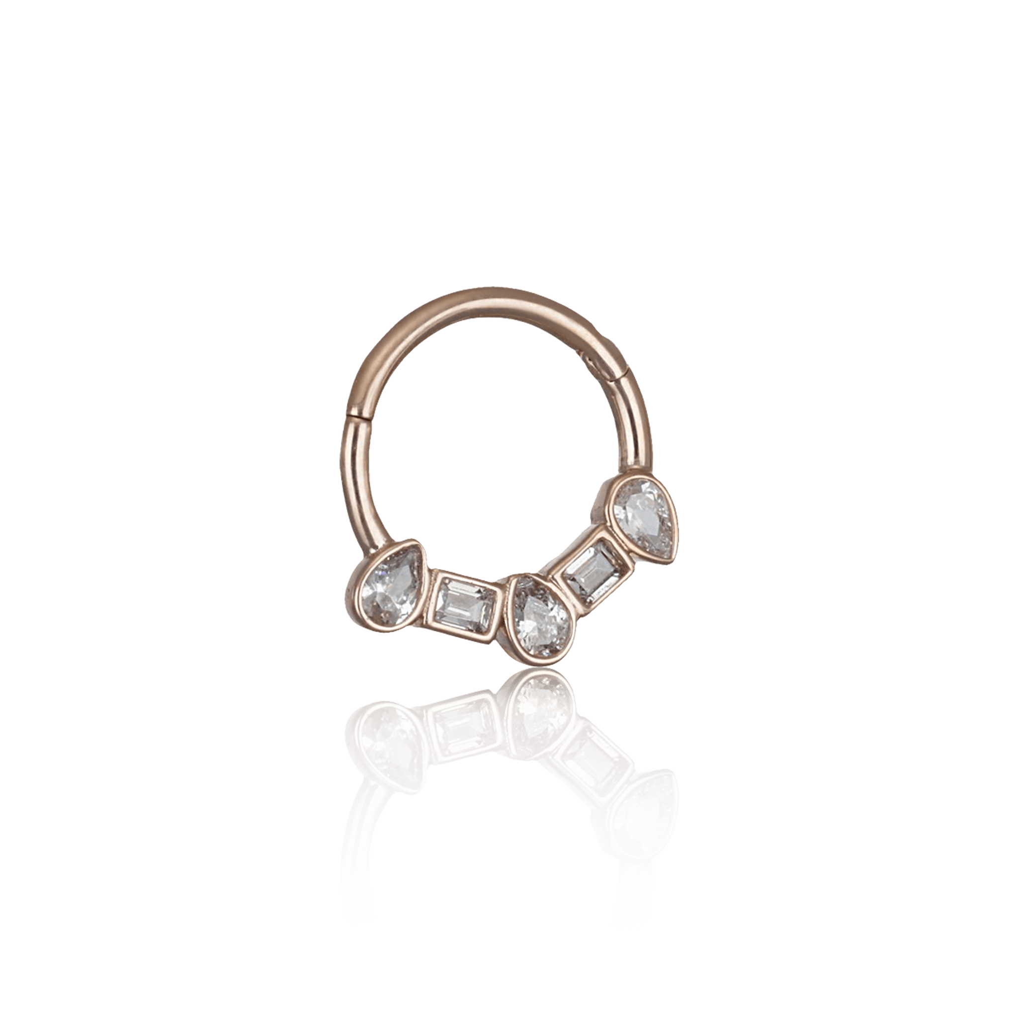 BEATTI Hoops Rose Gold / 16G/8mm 14K Gold Square & Pear CZ Clicker Hoop BJ5443 RG 14K Gold Square & Pear CZ Clicker Hoop