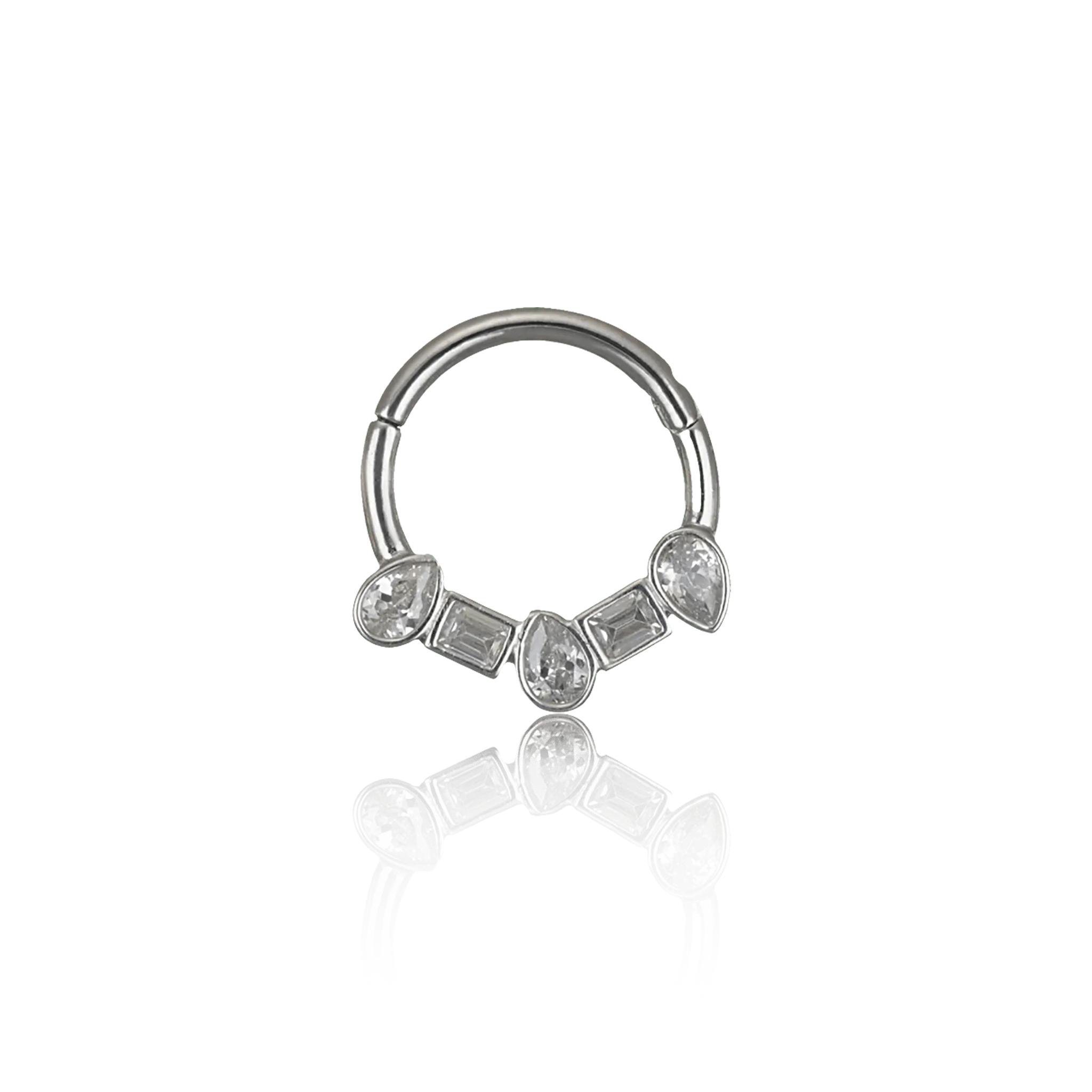 BEATTI Hoops White Gold / 16G/8mm 14K Gold Square & Pear CZ Clicker Hoop BJ5443 WG 14K Gold Square & Pear CZ Clicker Hoop