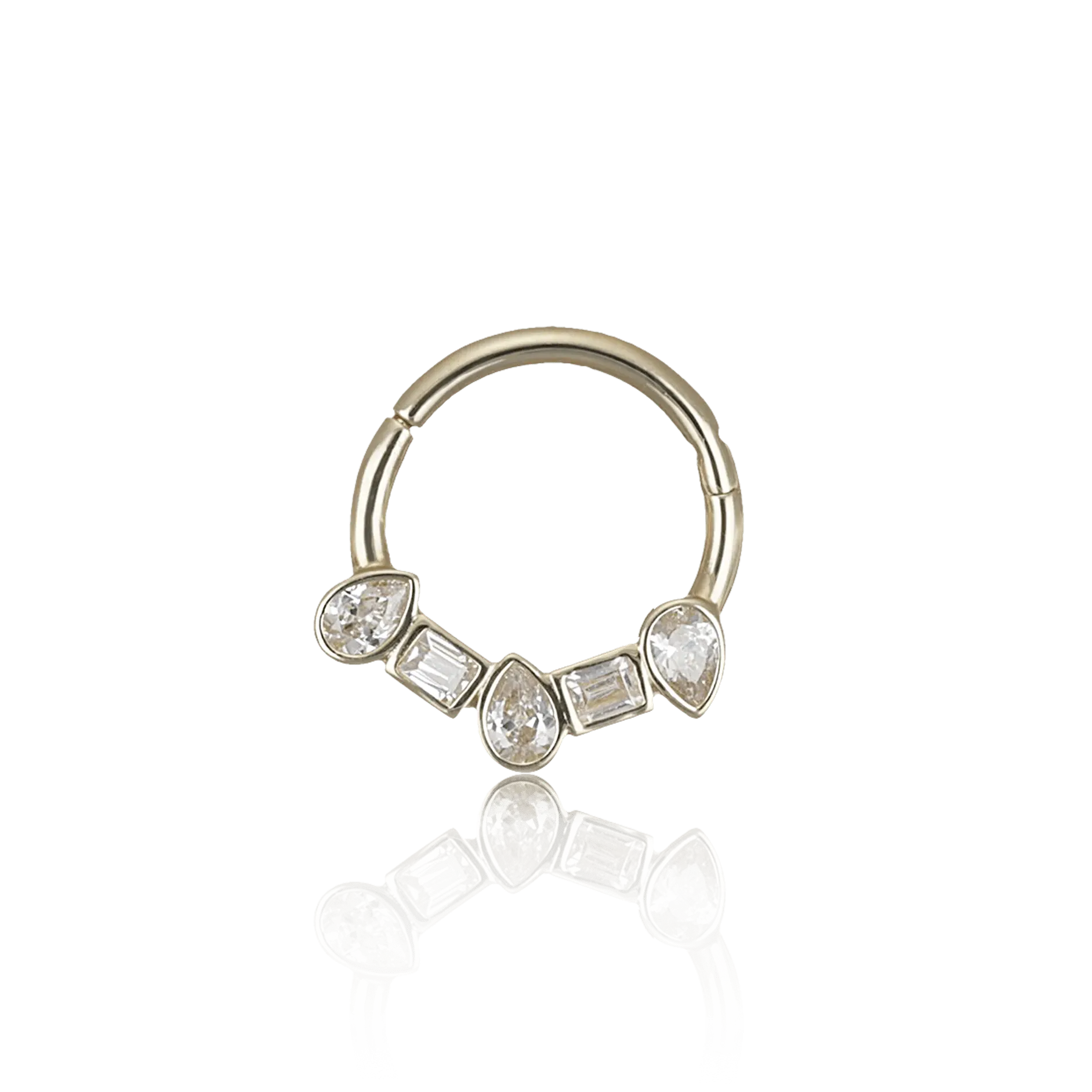 BEATTI Hoops Gold / 16G/8mm 14K Gold Square & Pear CZ Clicker Hoop BJ5443 YG 14K Gold Square & Pear CZ Clicker Hoop