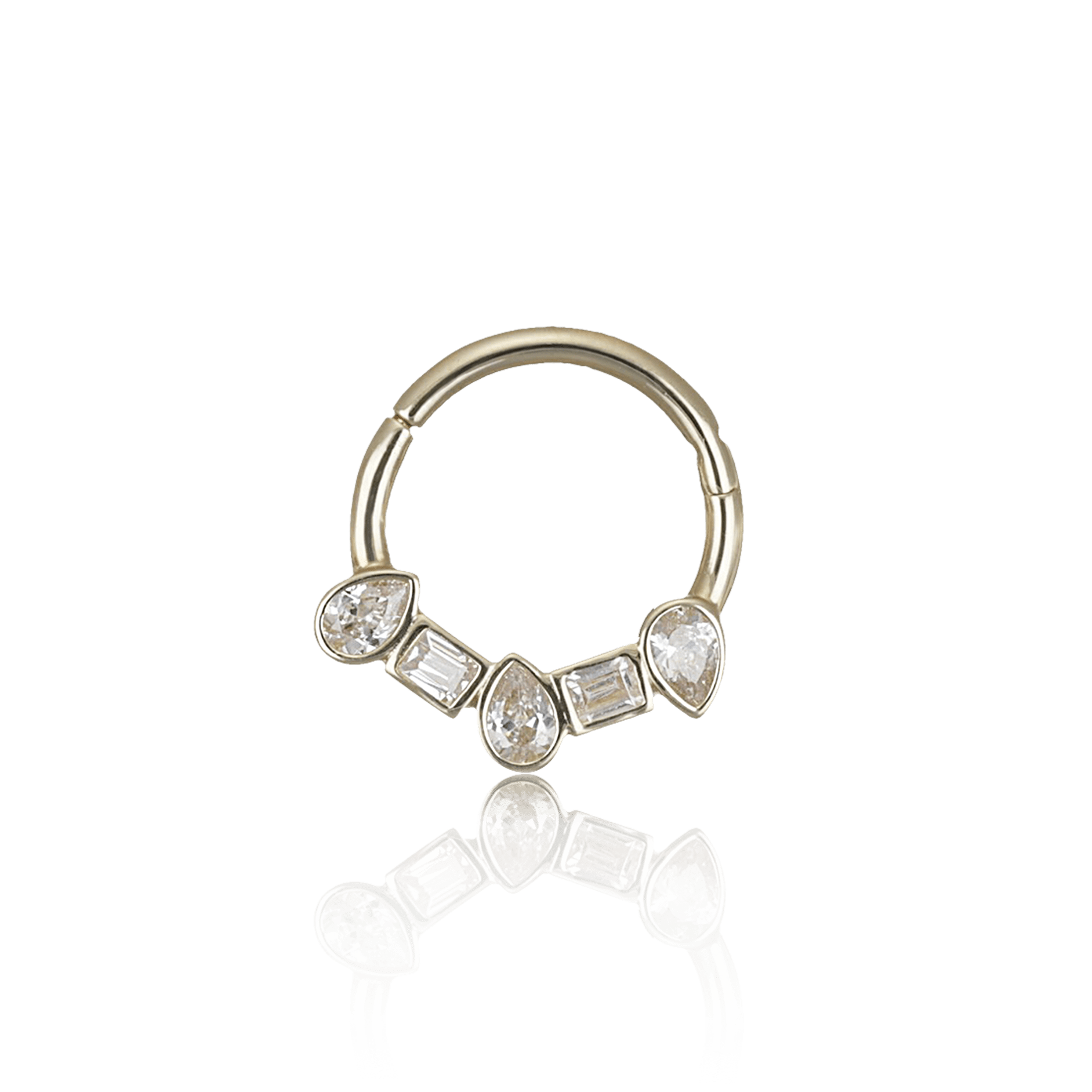 BEATTI Hoops Gold / 16G/8mm 14K Gold Square & Pear CZ Clicker Hoop BJ5443 YG 14K Gold Square & Pear CZ Clicker Hoop