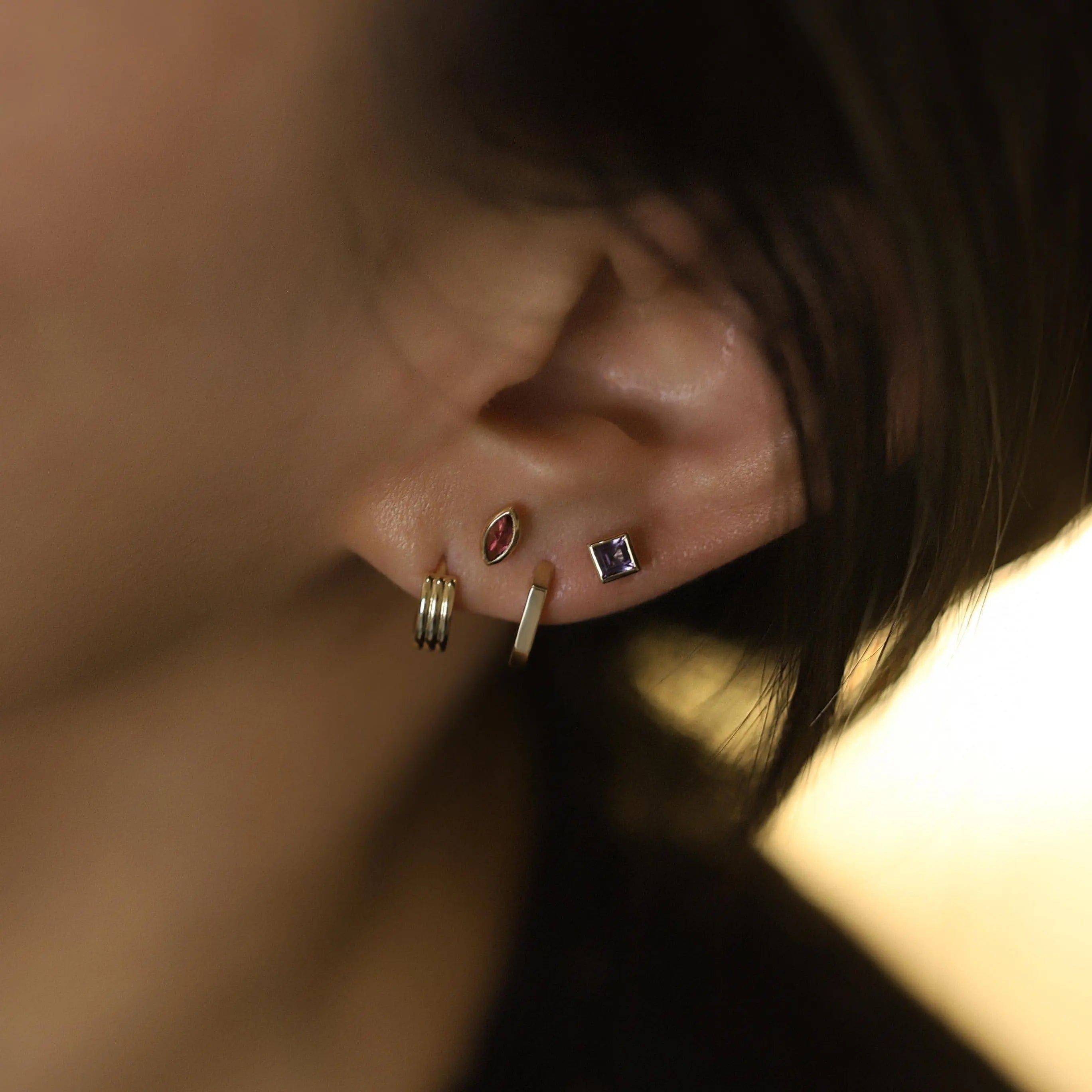 BEATTI Hoops 14K Gold Triple Lined Hoop Earring • 7.5mm 14K Gold Triple Lined Hoop Earring • 7.5mm