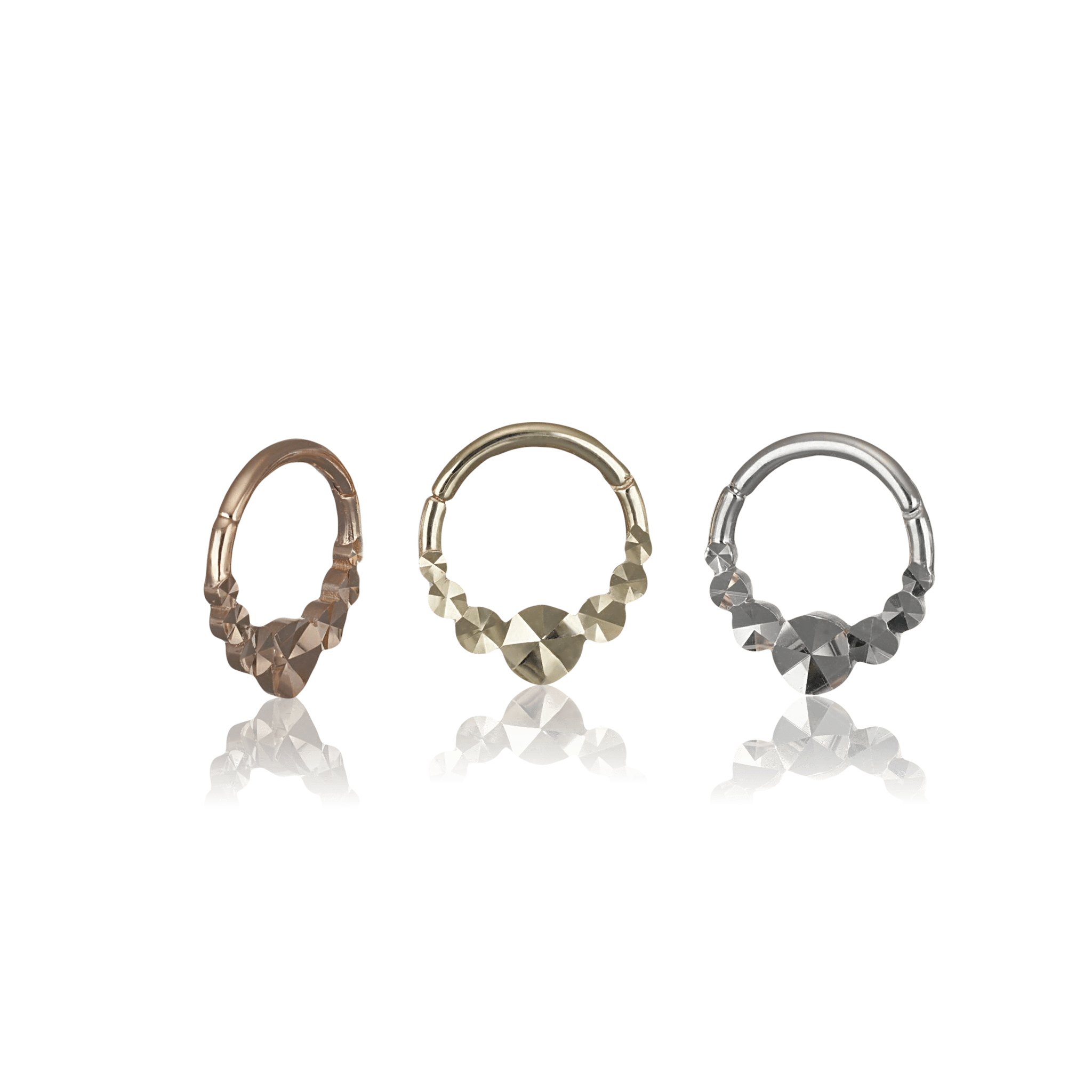 BEATTI Hoops 14K Solid Gold Gemma Diamond Cut Hoop Clicker 14k Solid Gold Double Pave Daith Hoop