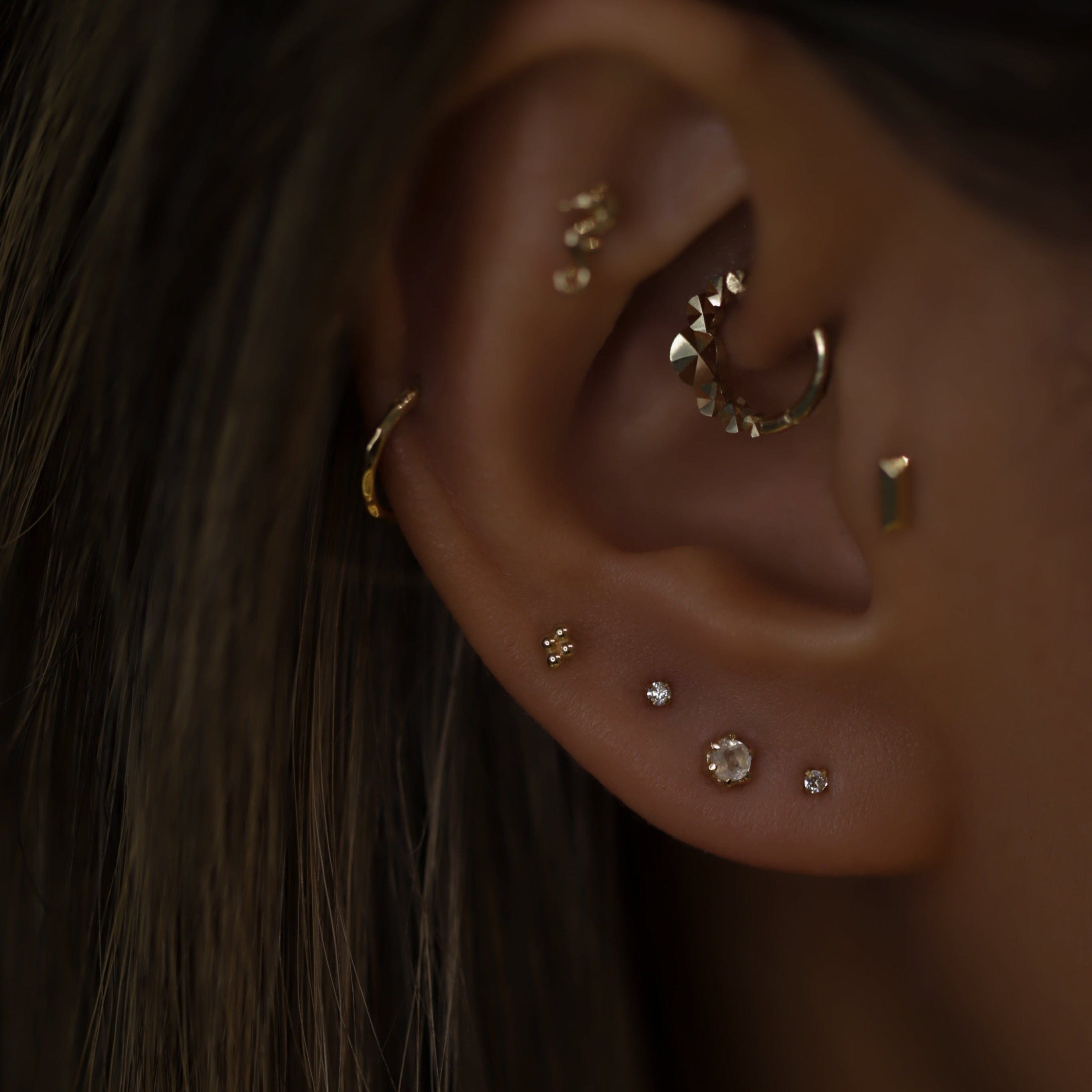 BEATTI Hoops 14K Solid Gold Gemma Diamond Cut Hoop Clicker 14k Solid Gold Double Pave Daith Hoop