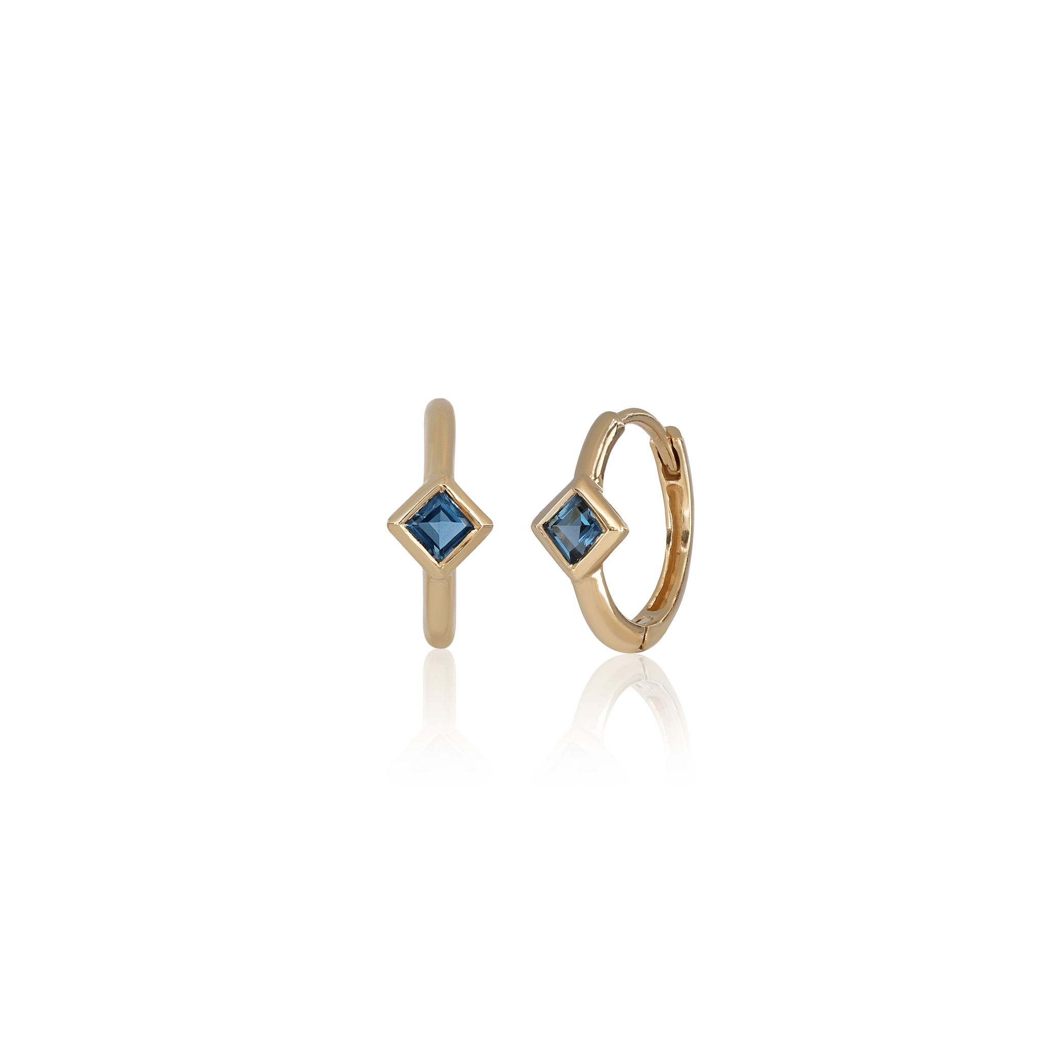 BEATTI Hoops Gold / London Blue Topaz Azra • Dainty Genuine Gemstone Hoop Earrings JFE3035 Azra • Dainty Genuine Gemstone Hoop Earrings