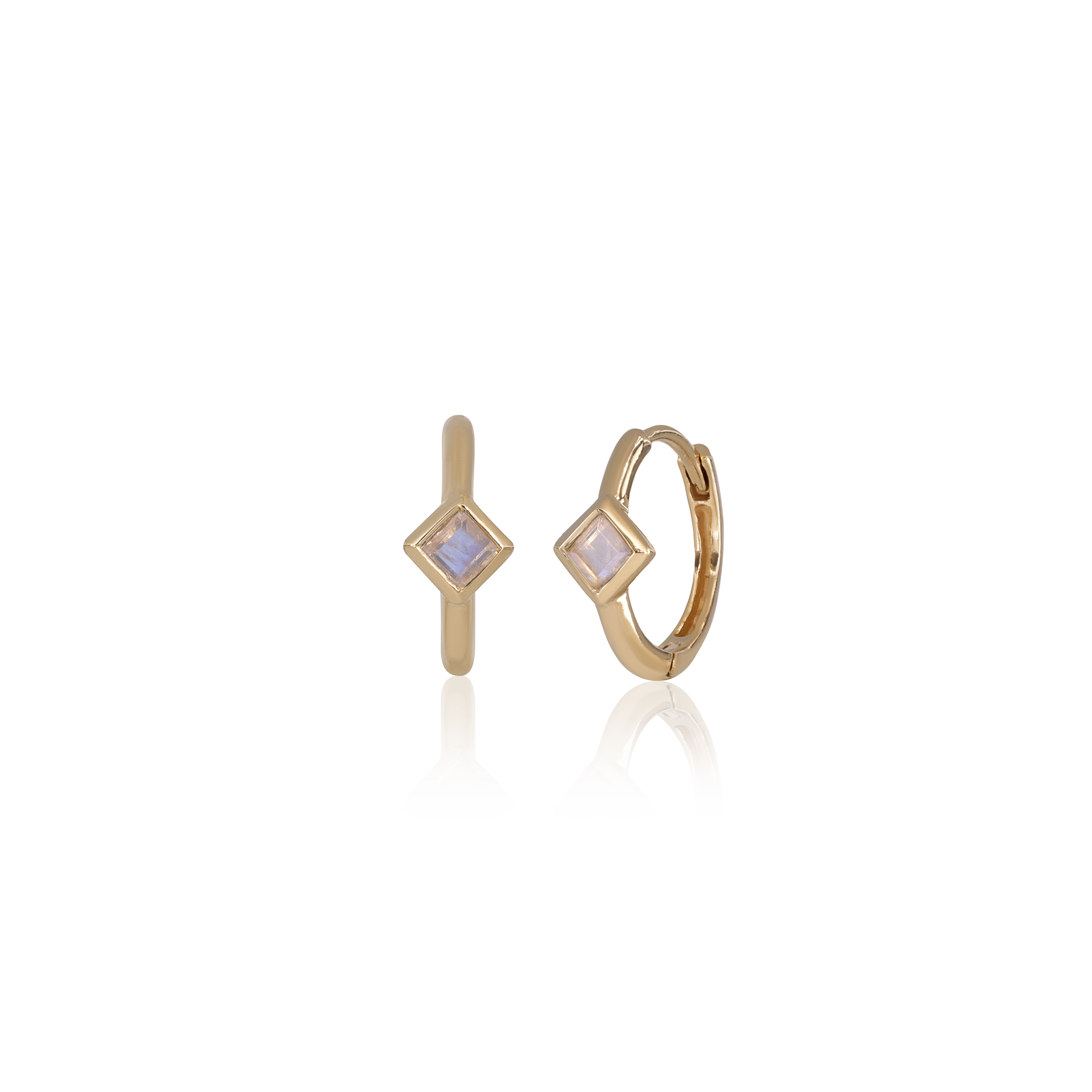 BEATTI Hoops Gold / Rainbow Moonstone Azra • Dainty Genuine Gemstone Hoop Earrings JFE3035 Azra • Dainty Genuine Gemstone Hoop Earrings