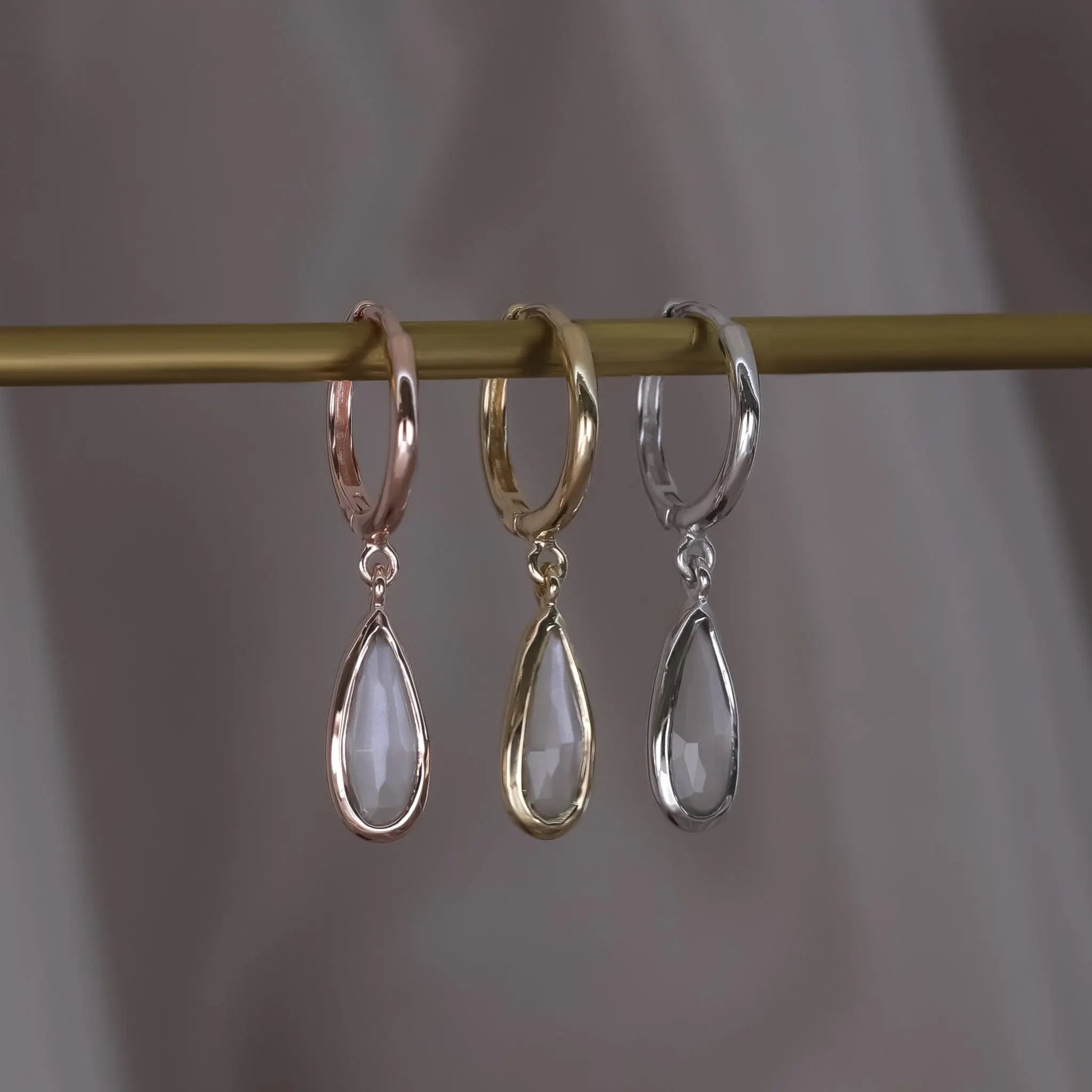 BEATTI Hoops Iris • Grey Moonstone Hoop Earring Iris • Grey Moonstone Hoop Earring