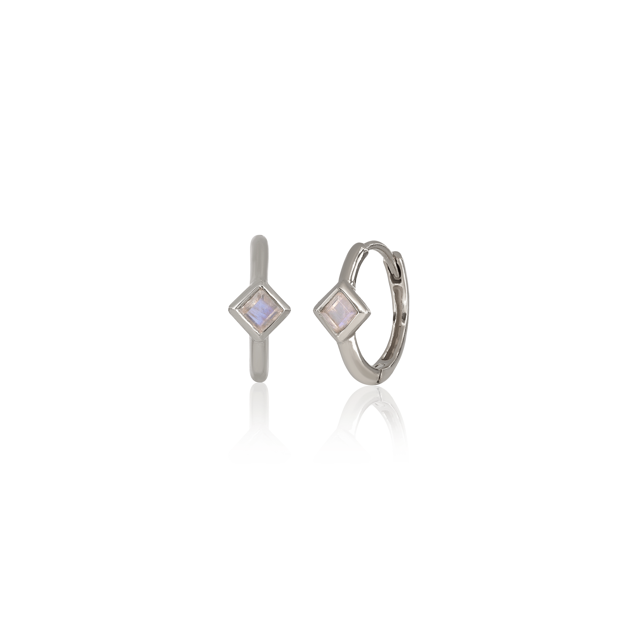 BEATTI Hoops Silver / Rainbow Moonstone Azra • Dainty Genuine Gemstone Hoop Earrings JFE3035 Azra • Dainty Genuine Gemstone Hoop Earrings