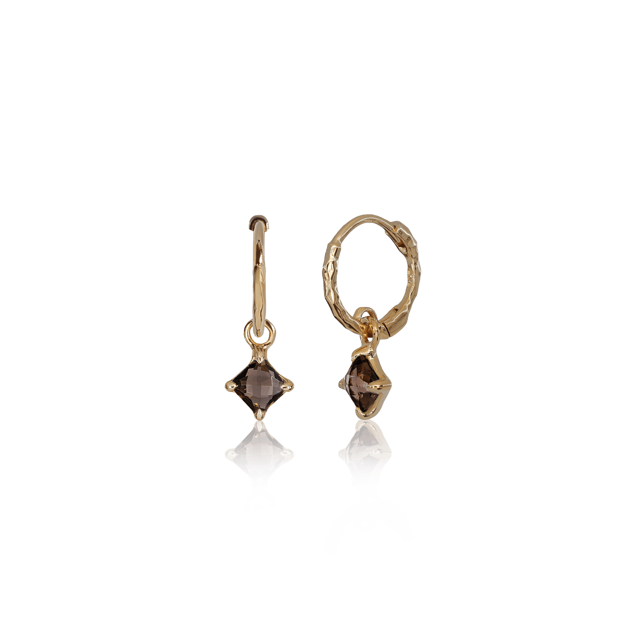 BEATTI Hoops Gold / Smoky Quartz Kaya • Genuine Gemstone Charm Hoops JFE3238 Kaya • Genuine Gemstone Charm Hoops