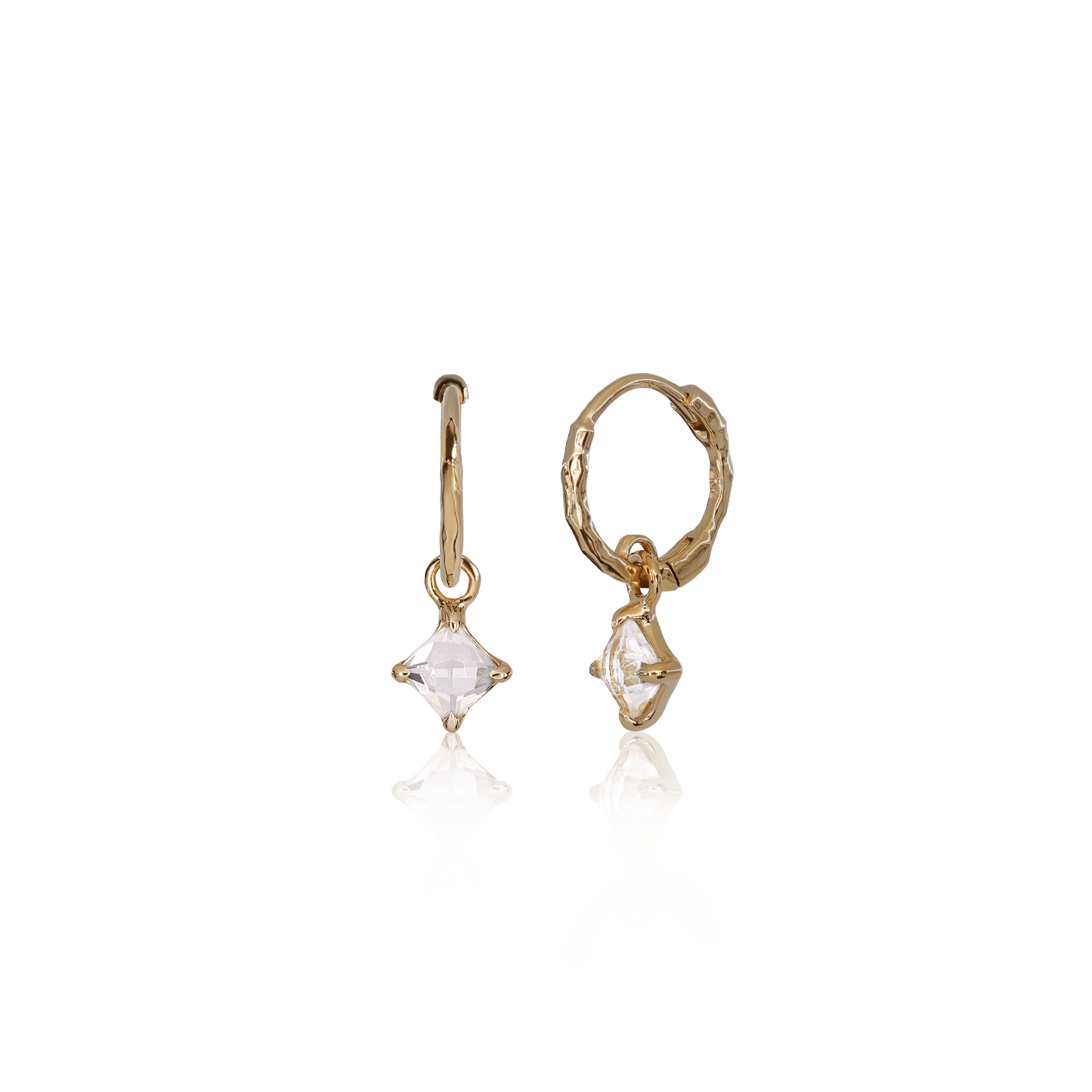 BEATTI Hoops Gold / White Topaz Kaya • Genuine Gemstone Charm Hoops JFE3238 Kaya • Genuine Gemstone Charm Hoops