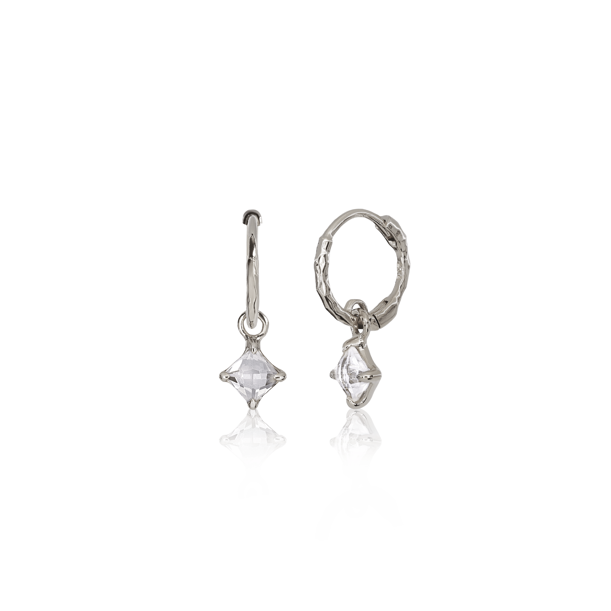BEATTI Hoops Silver / White Topaz Kaya • Genuine Gemstone Charm Hoops JFE3238 Kaya • Genuine Gemstone Charm Hoops