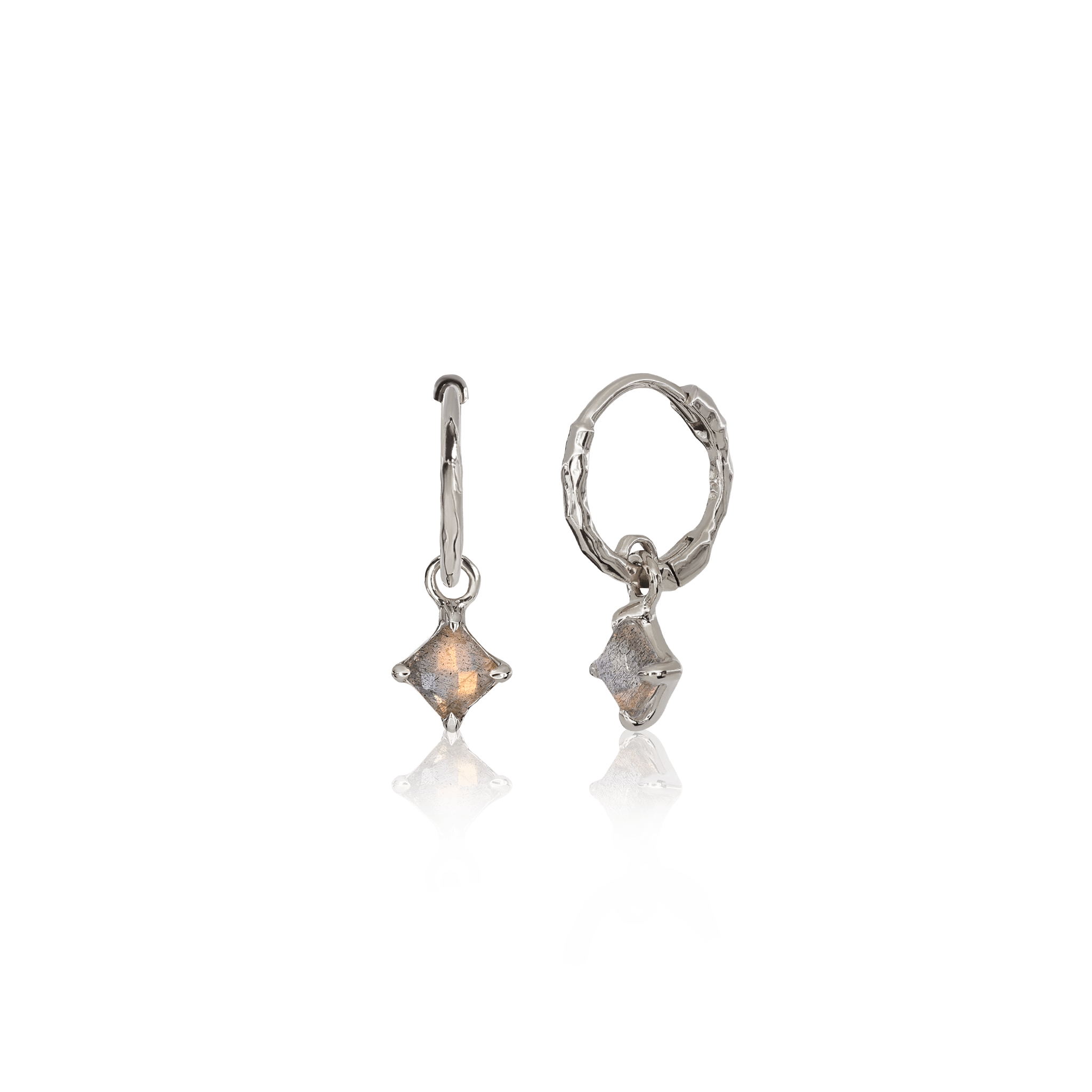 BEATTI Hoops Silver / Labradorite Kaya • Genuine Gemstone Charm Hoops JFE3238 Kaya • Genuine Gemstone Charm Hoops