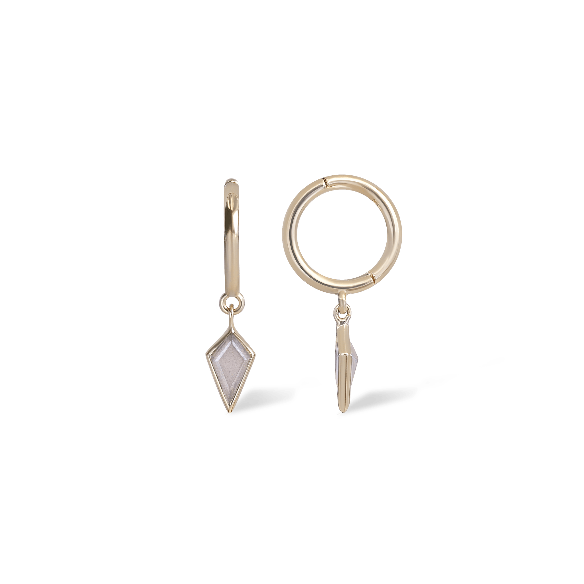 BEATTI Hoops Gold / Grey Moonstone / Single Kite Grey Moonstone Dangle Clicker Hoop BTEG044_MG Kite Grey Moonstone Dangle Clicker Hoop