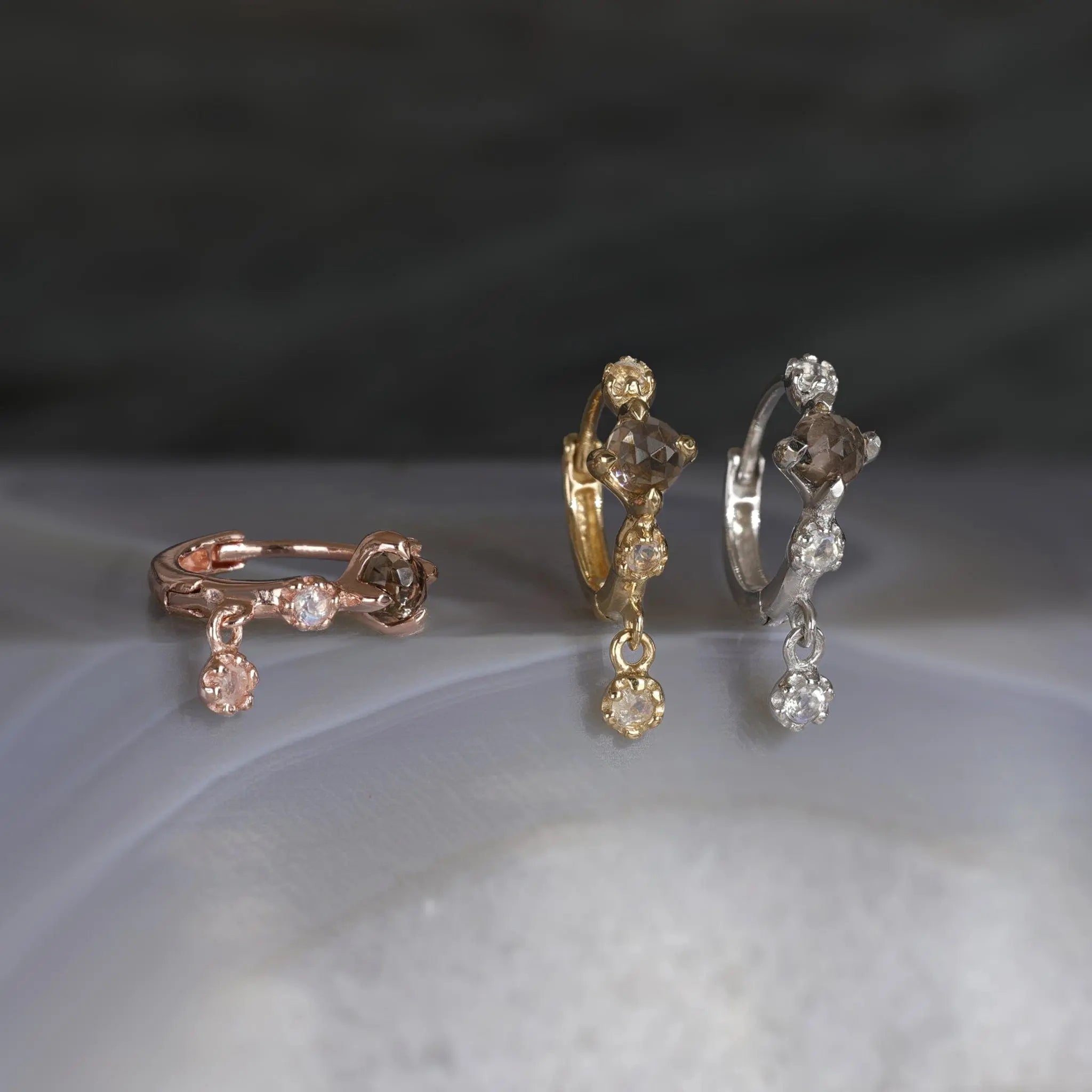 BEATTI Hoops Lucine • Dainty Genuine Smoky Quartz Hoop Earrings Smoky Quartz Lucine • Dainty Genuine Smoky Quartz Hoop Earrings Smoky Quartz